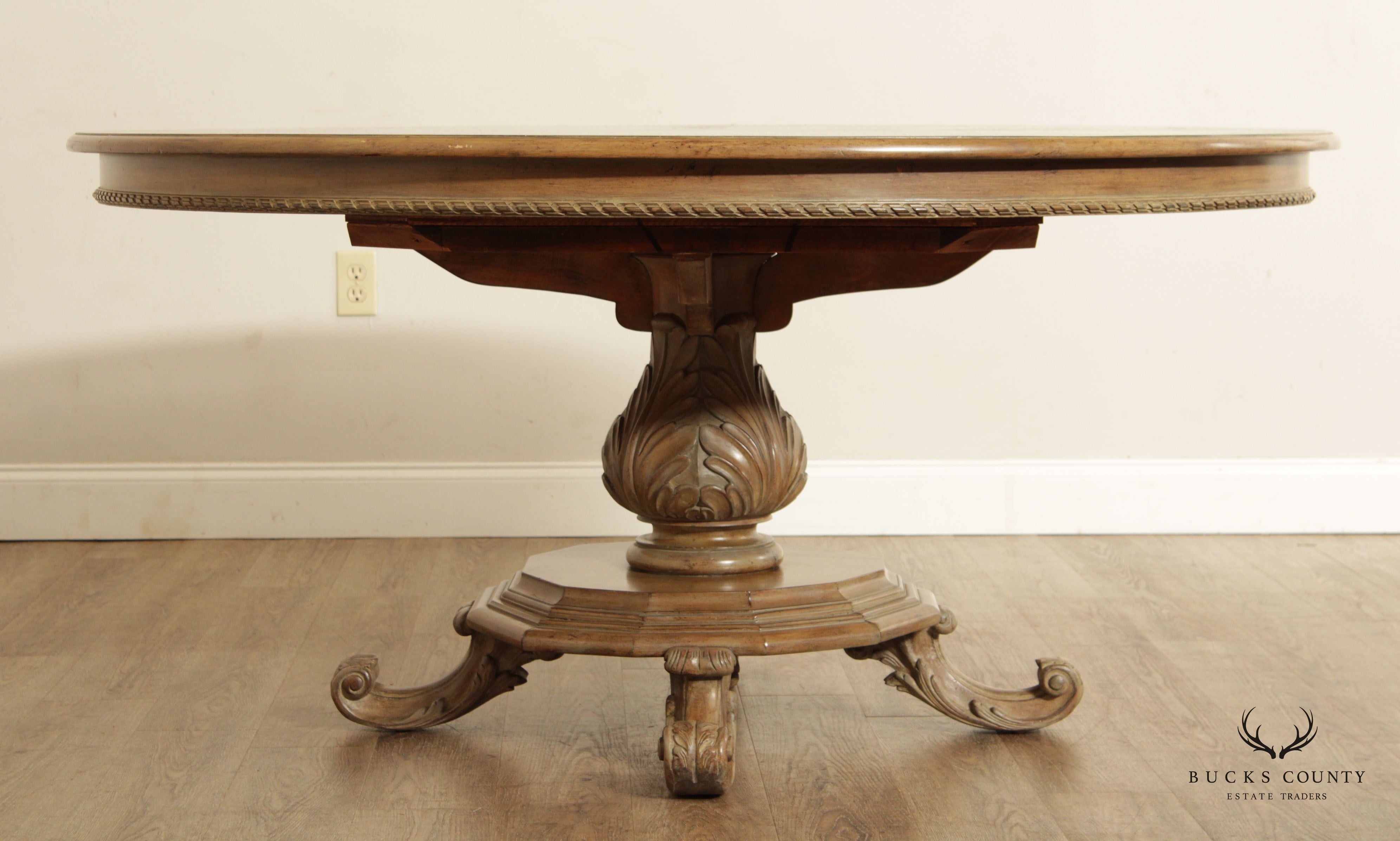 Rustic European Style Round Parquetry Top Pedestal Dining Table