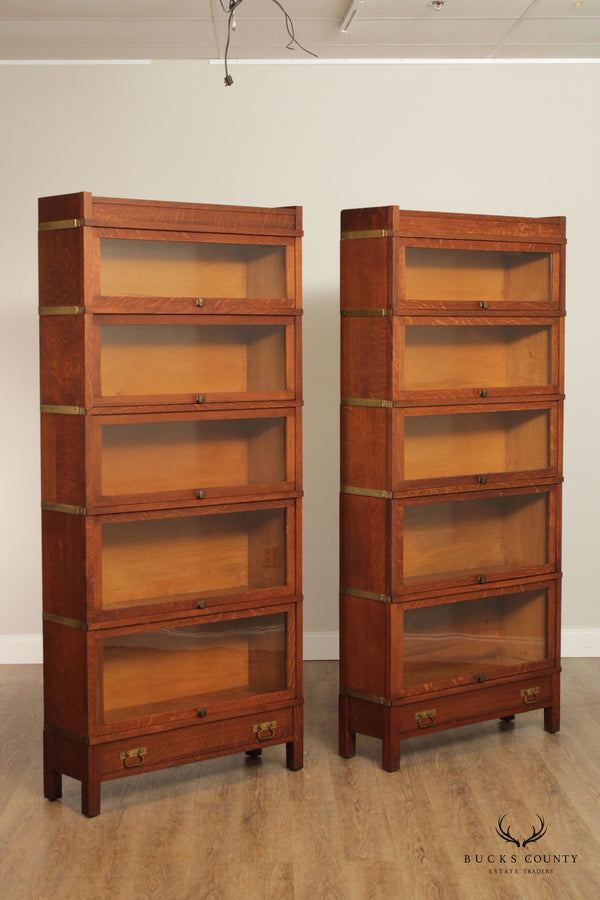Antique Pair of Mission Oak Five Stack Barrister Bookcases