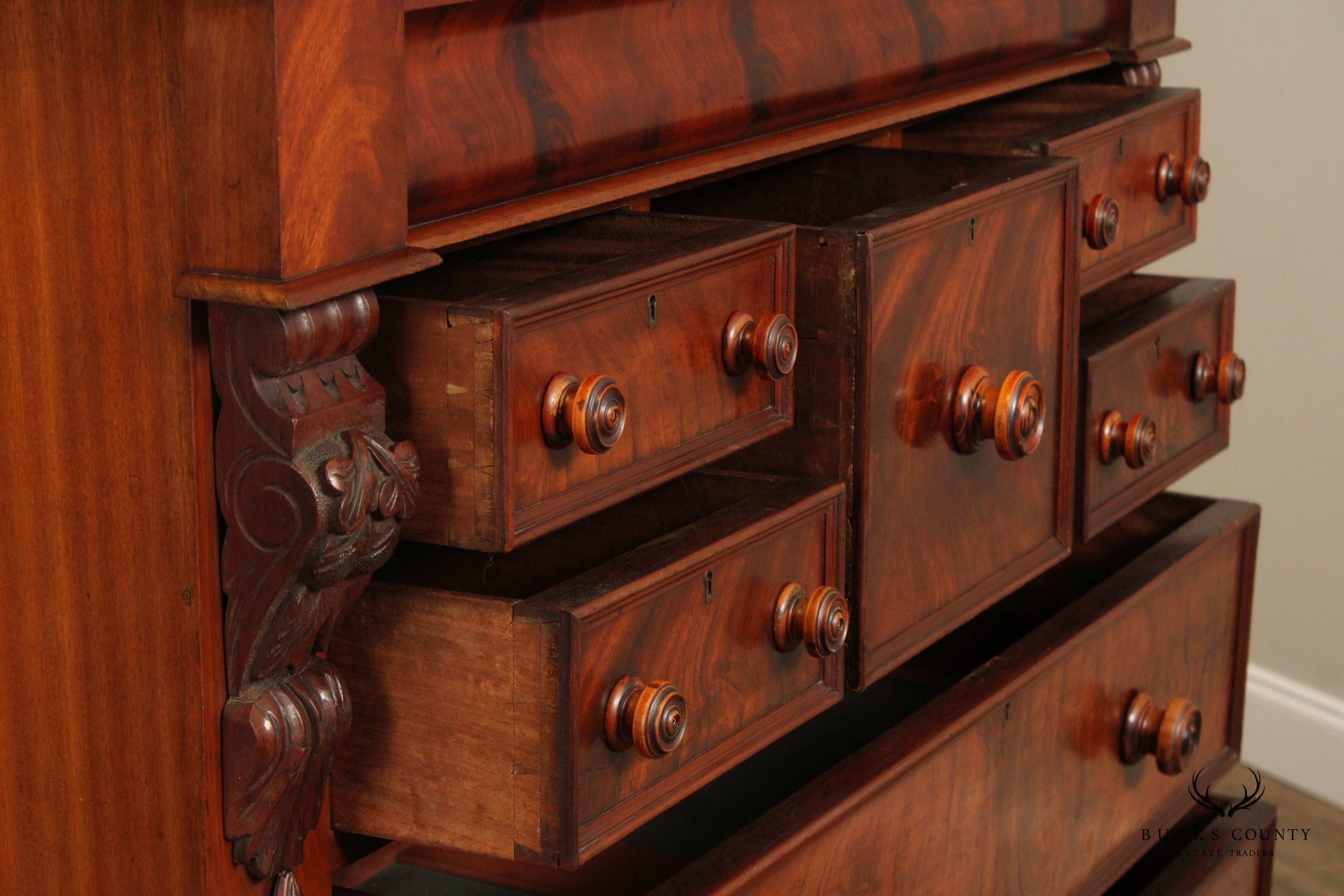 Antique Empire Period Carved Mahogany Tall Chest