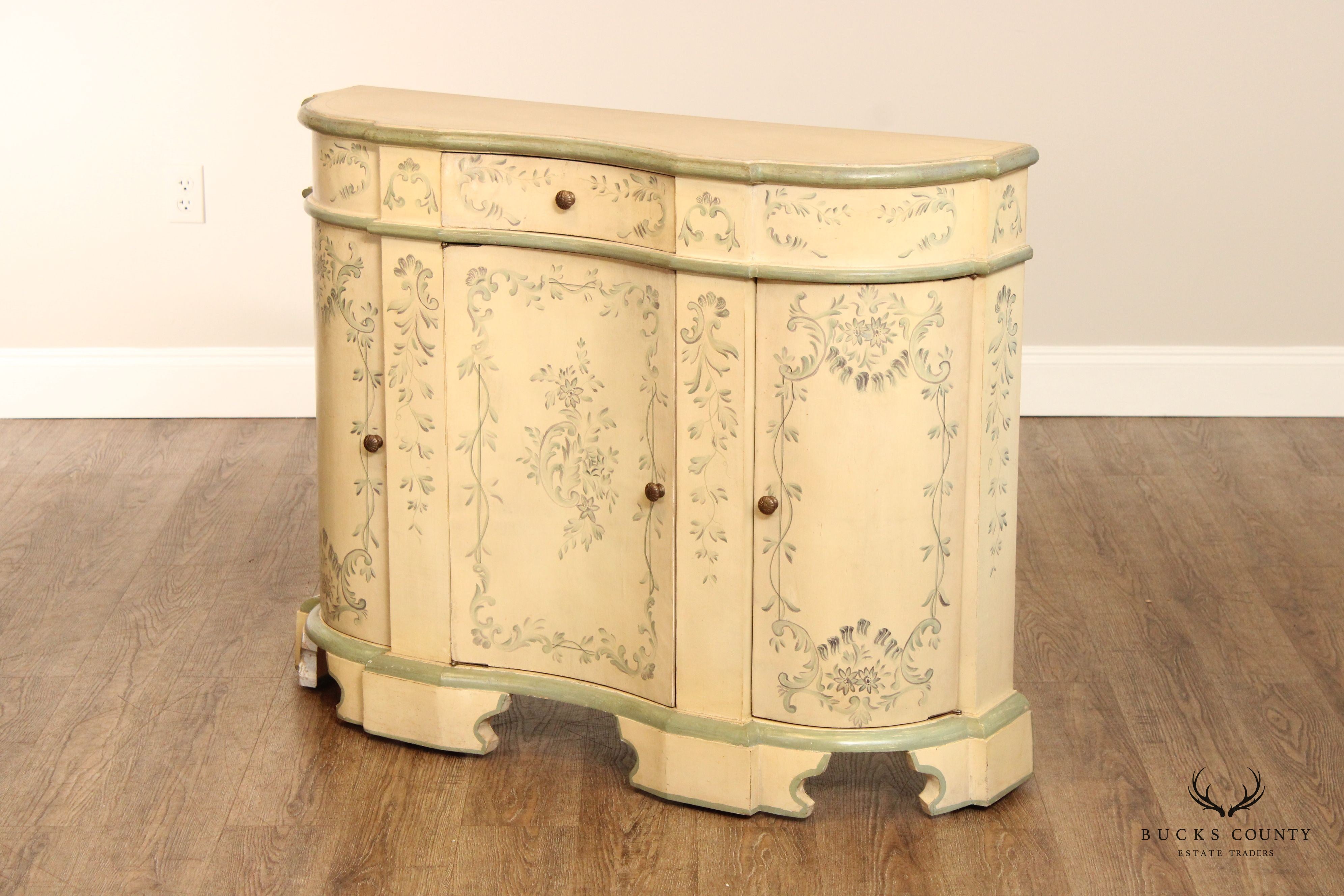 Italian Venetian Style Paint Decorated Serpentine Front Console