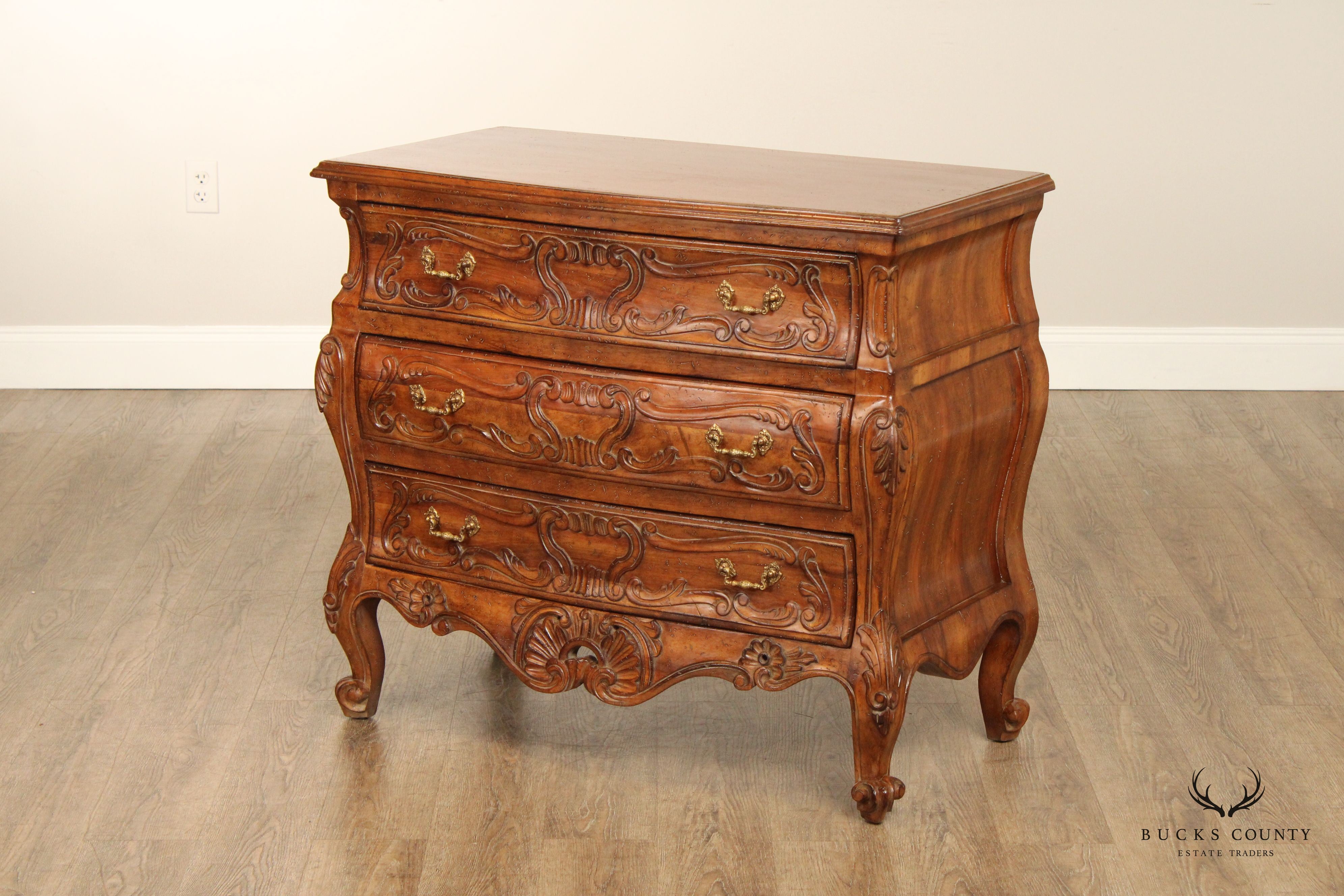 Italian Rococo Carved Walnut Vintage Bombe Chest of Drawers