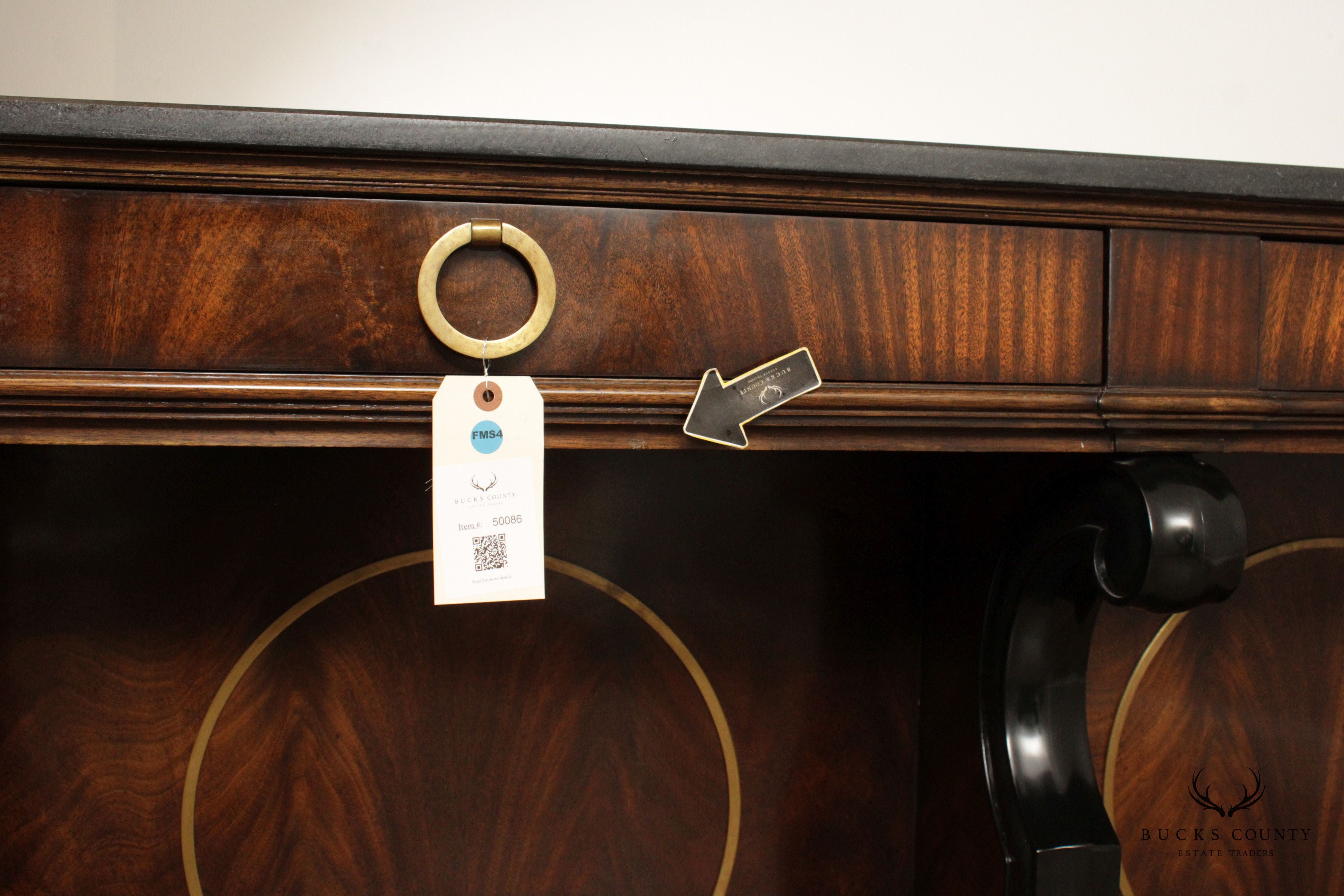 Mahogany Regency Style Granite Top Sideboard with Scroll Brackets