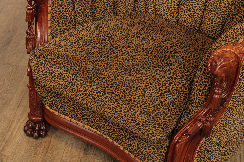 1920s Lion Carved Custom Upholstered Barrel Club Chair