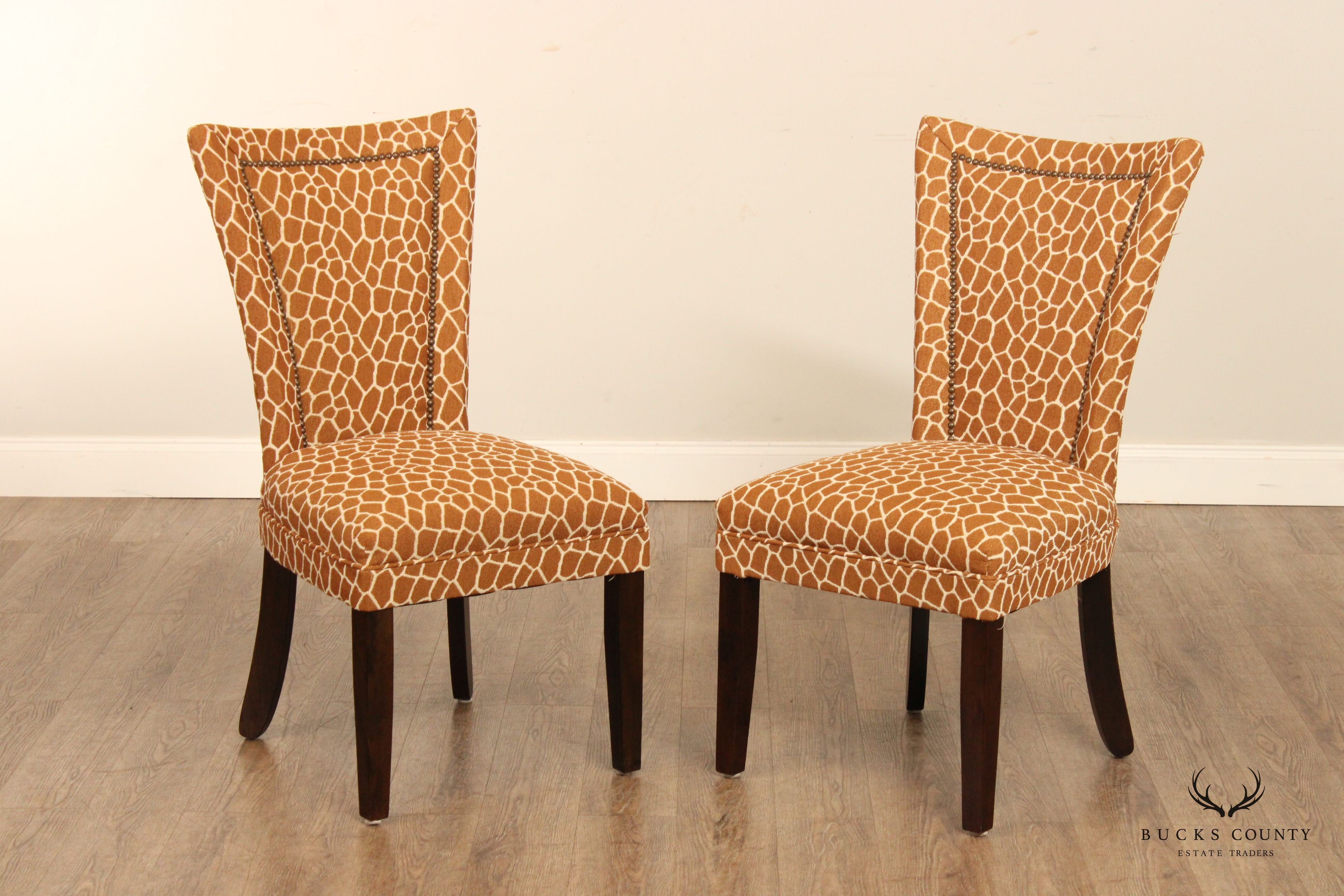 Transitional Style Pair Custom Upholstered Side Chairs