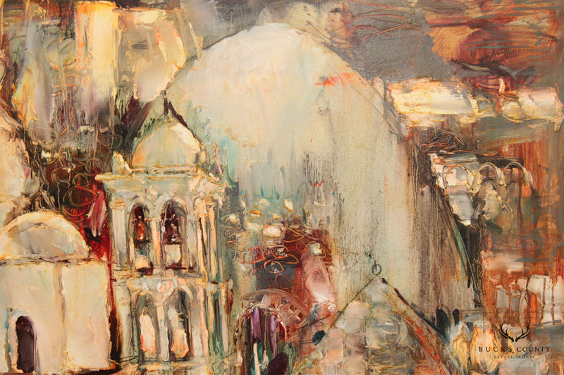 Vintage 20th C. Abstract Jerusalem Cityscape Original Painting, By Mark Tochilkin
