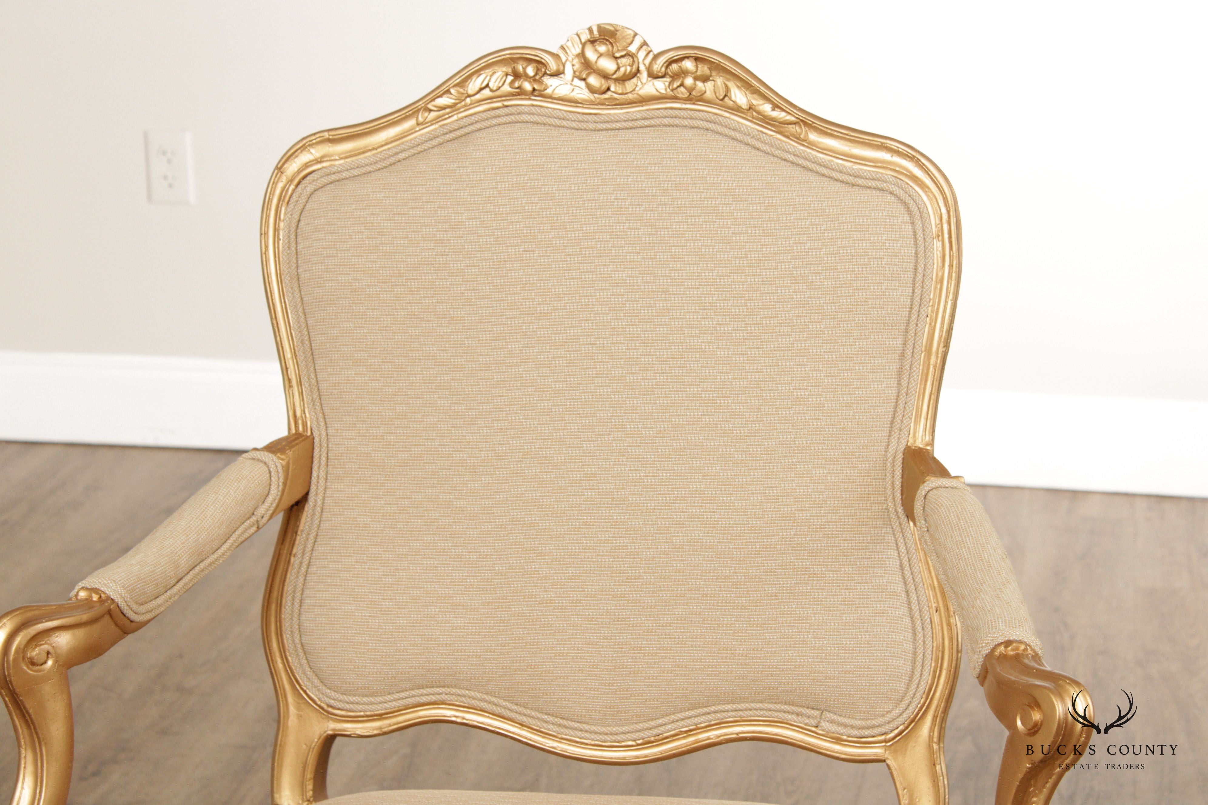 Antique French Louis XV Style Giltwood Fauteuil Armchair