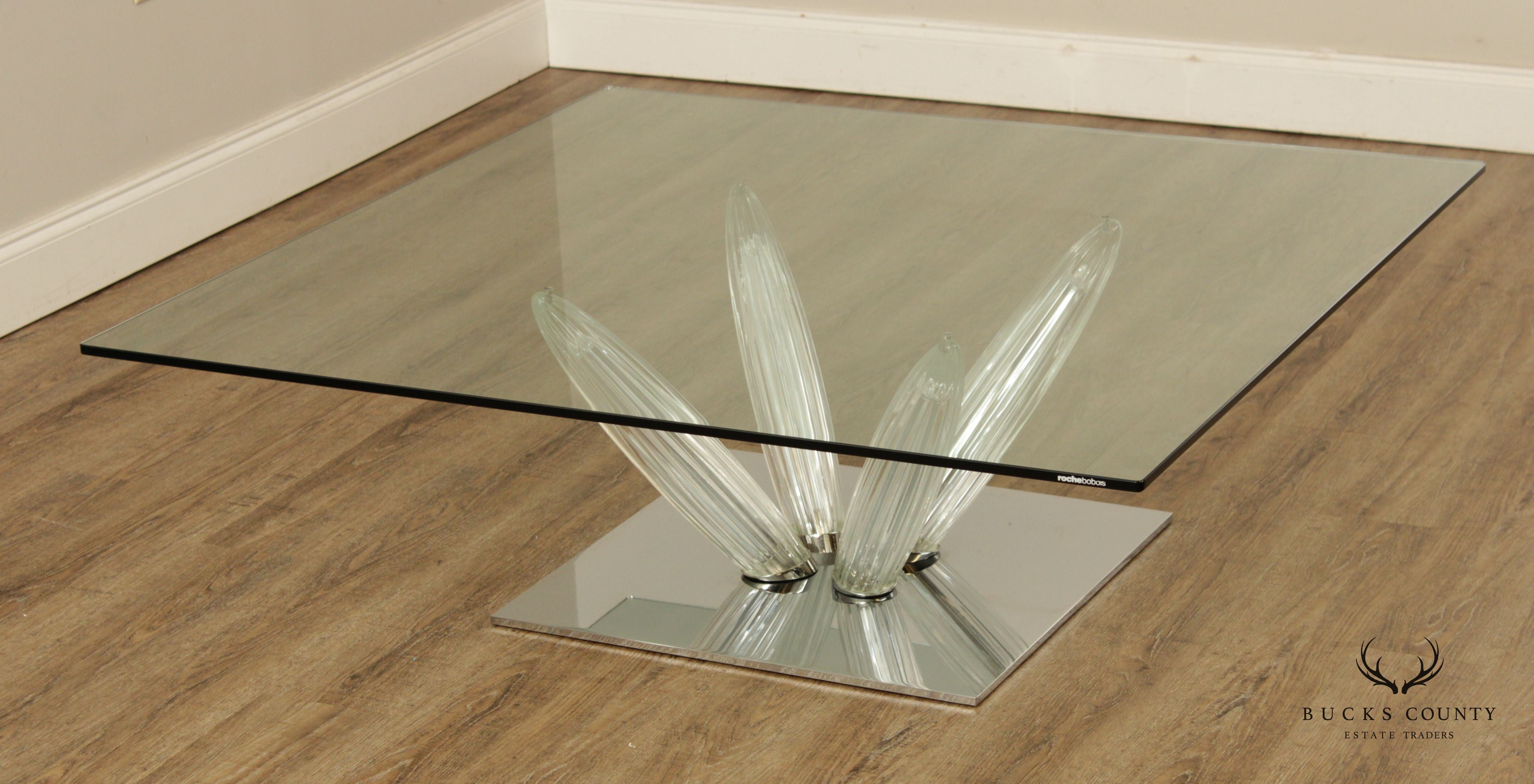 Roche Bobois Contemporary Glass Top Square Coffee Table