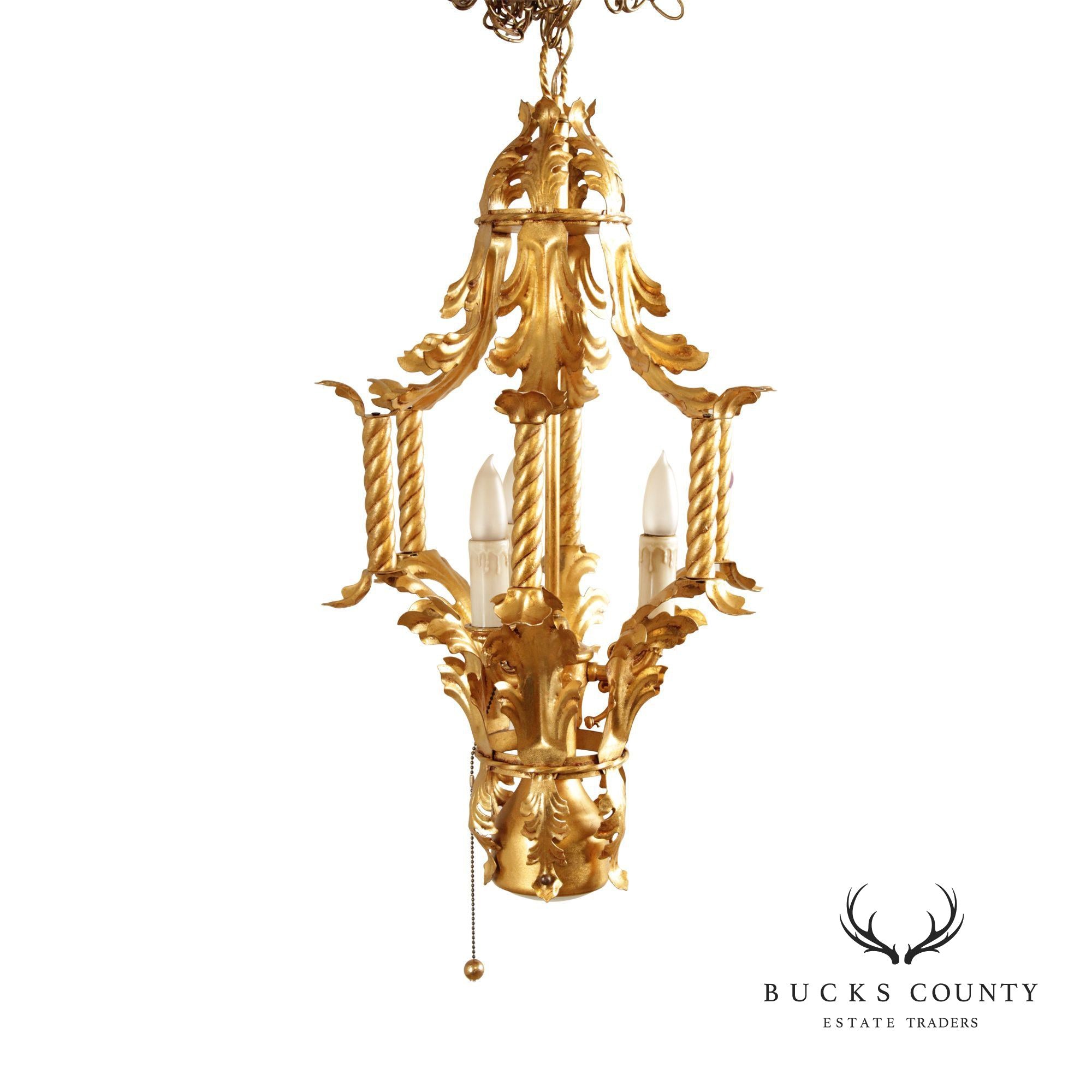 Italian Hollywood Regency Gilt Tole Lantern Chandelier