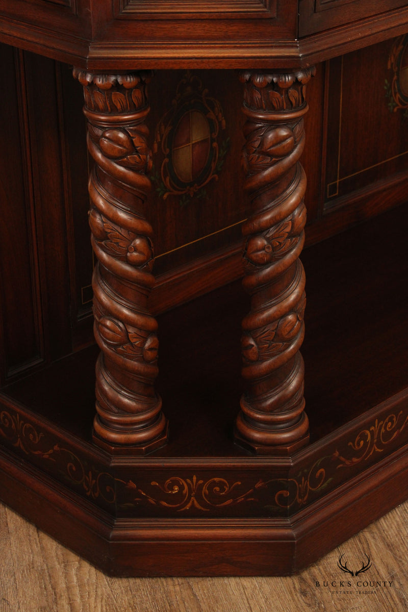 Renaissance Revival Style Polychrome Painted Walnut Court Cabinet