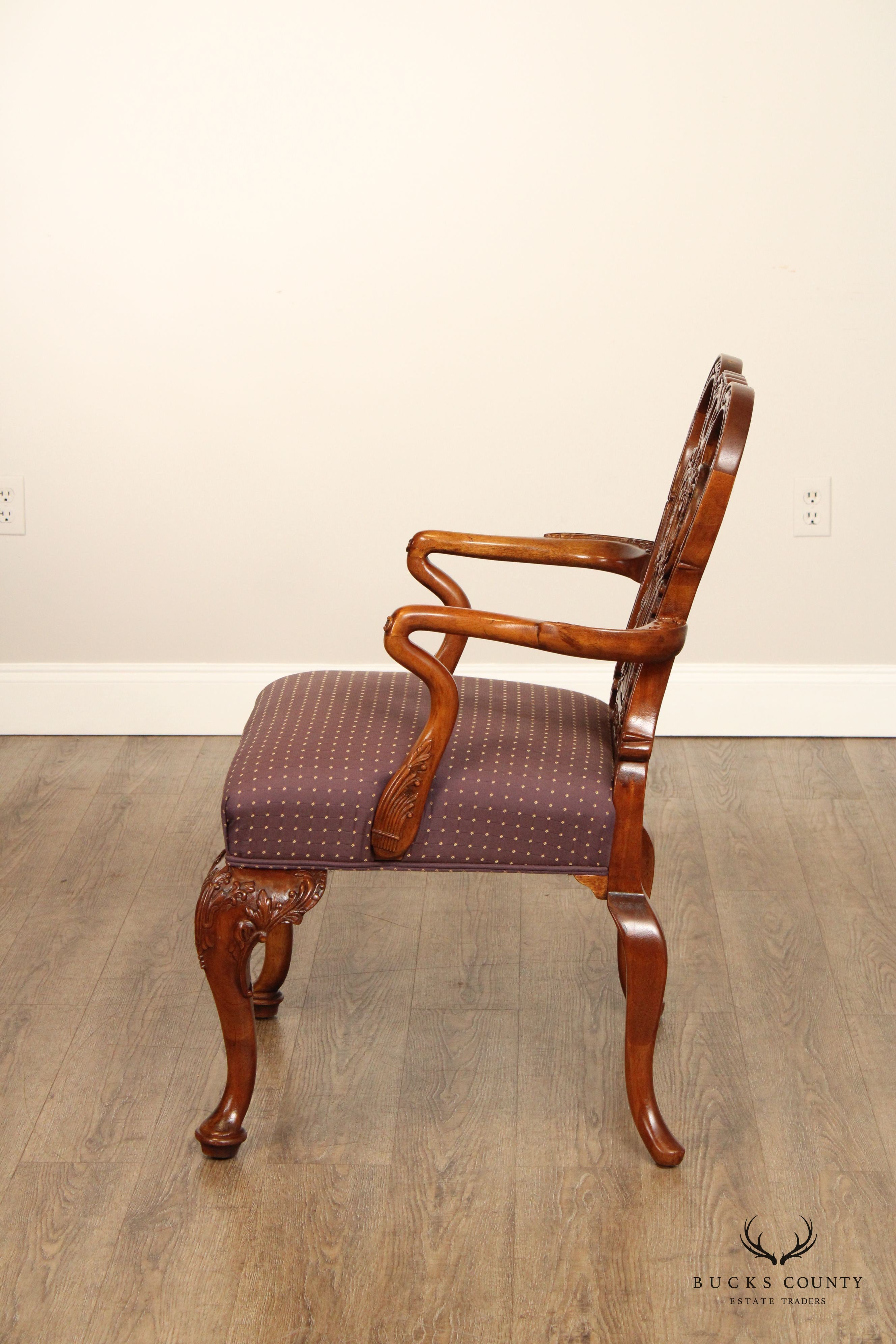 PAIR OF CENTURY FURNITURE GEORGIAN STYLE CARVED MAHOGANY ARMCHAIRS