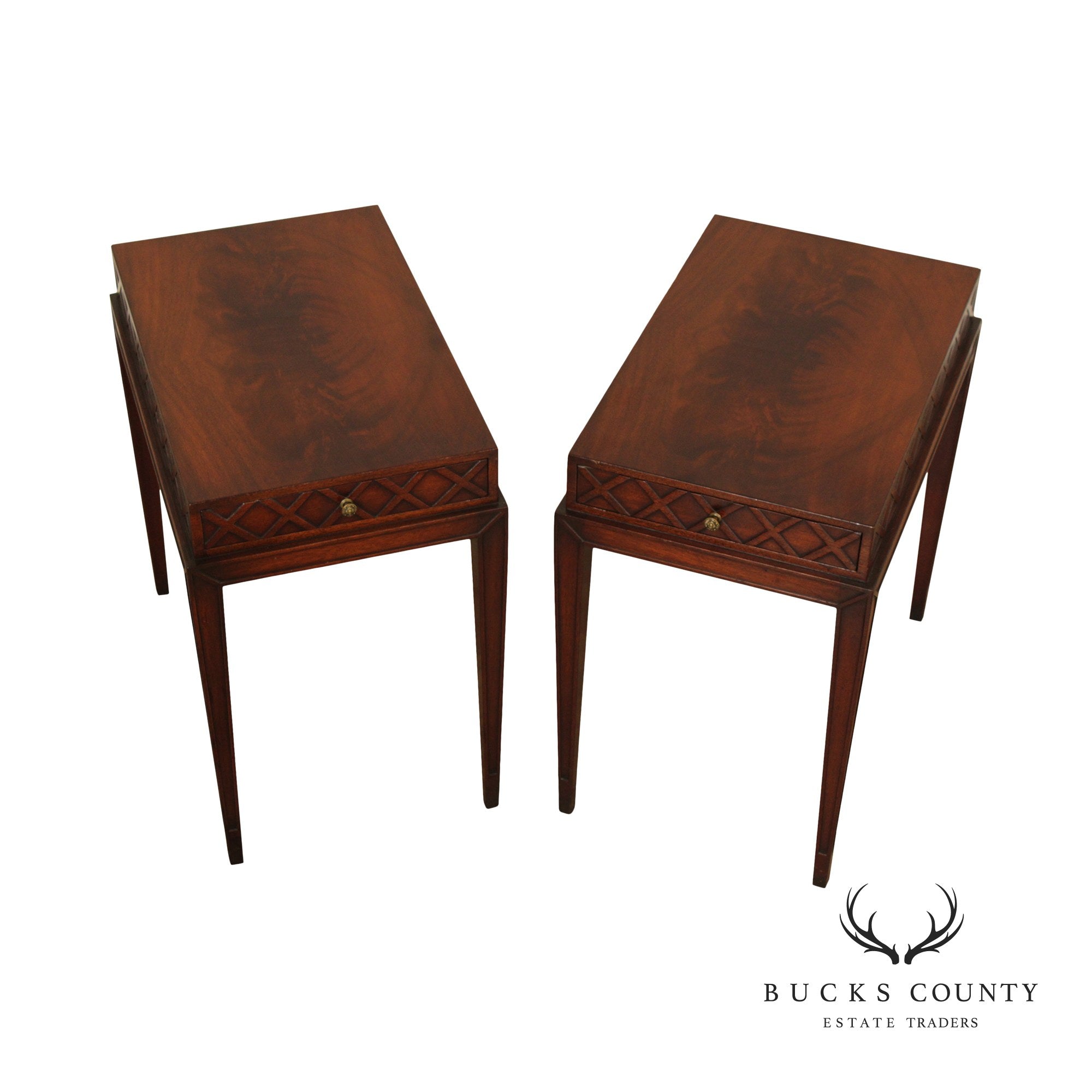 Mid Century Hollywood Regency Style Quality  Pair Mahogany Side Tables