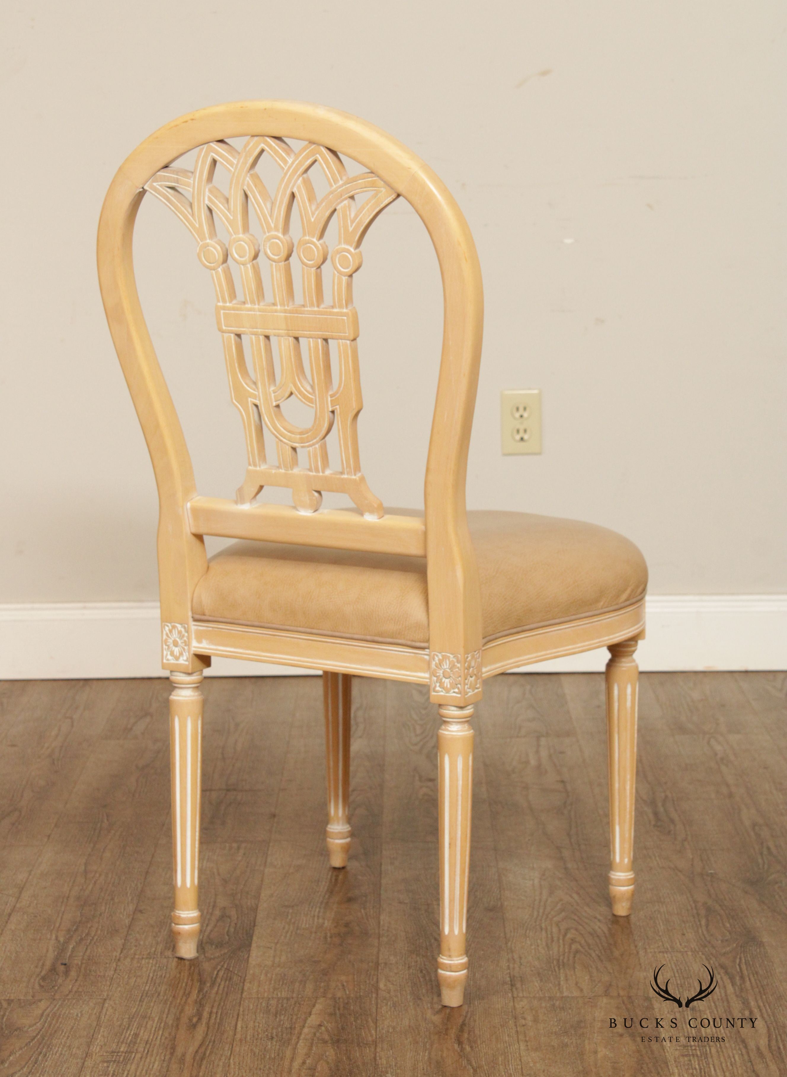 French Louis XVI Style Set 4 White Washed Dining Room Chairs