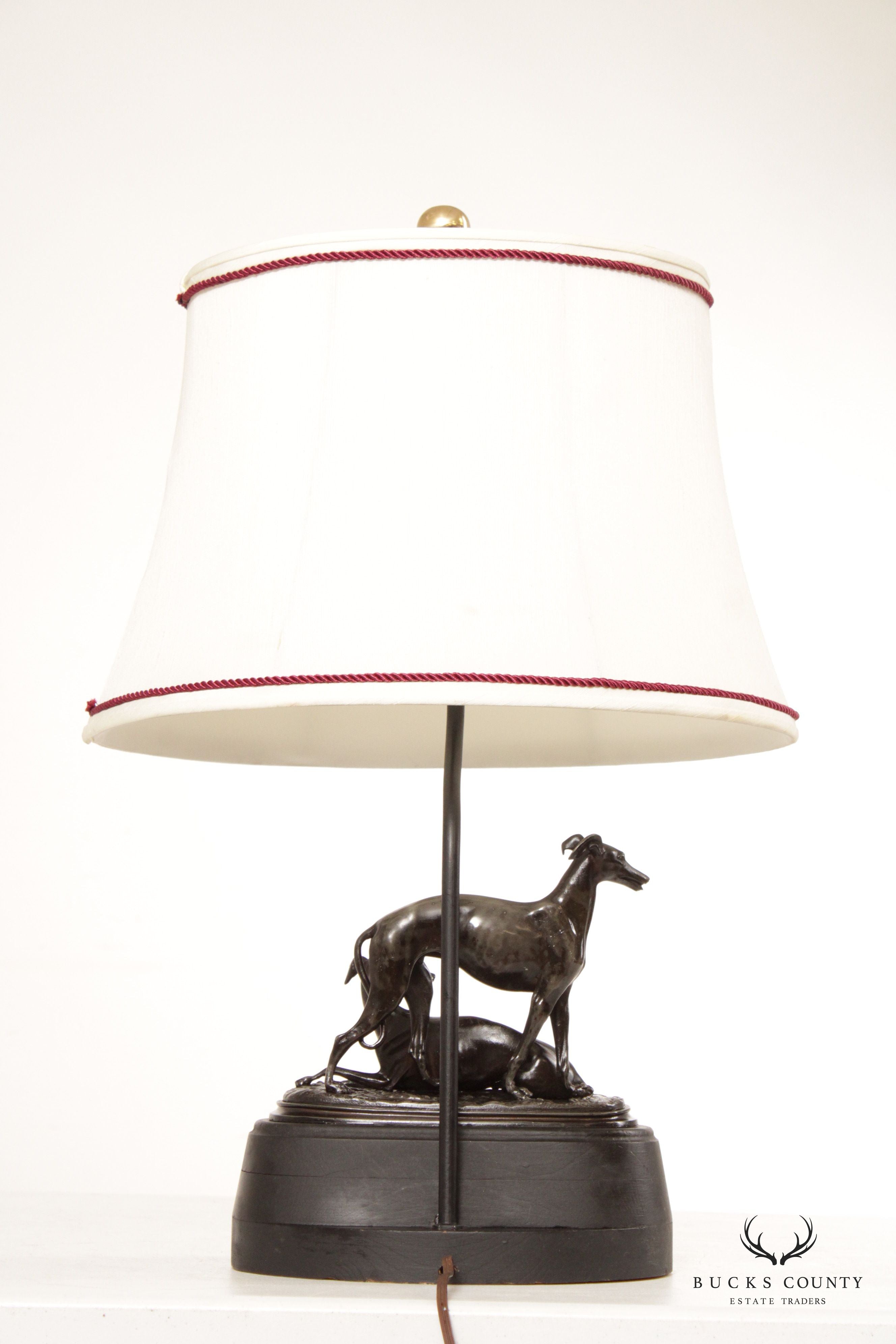 Frederick Cooper Pair of Bronze Greyhound Table Lamps