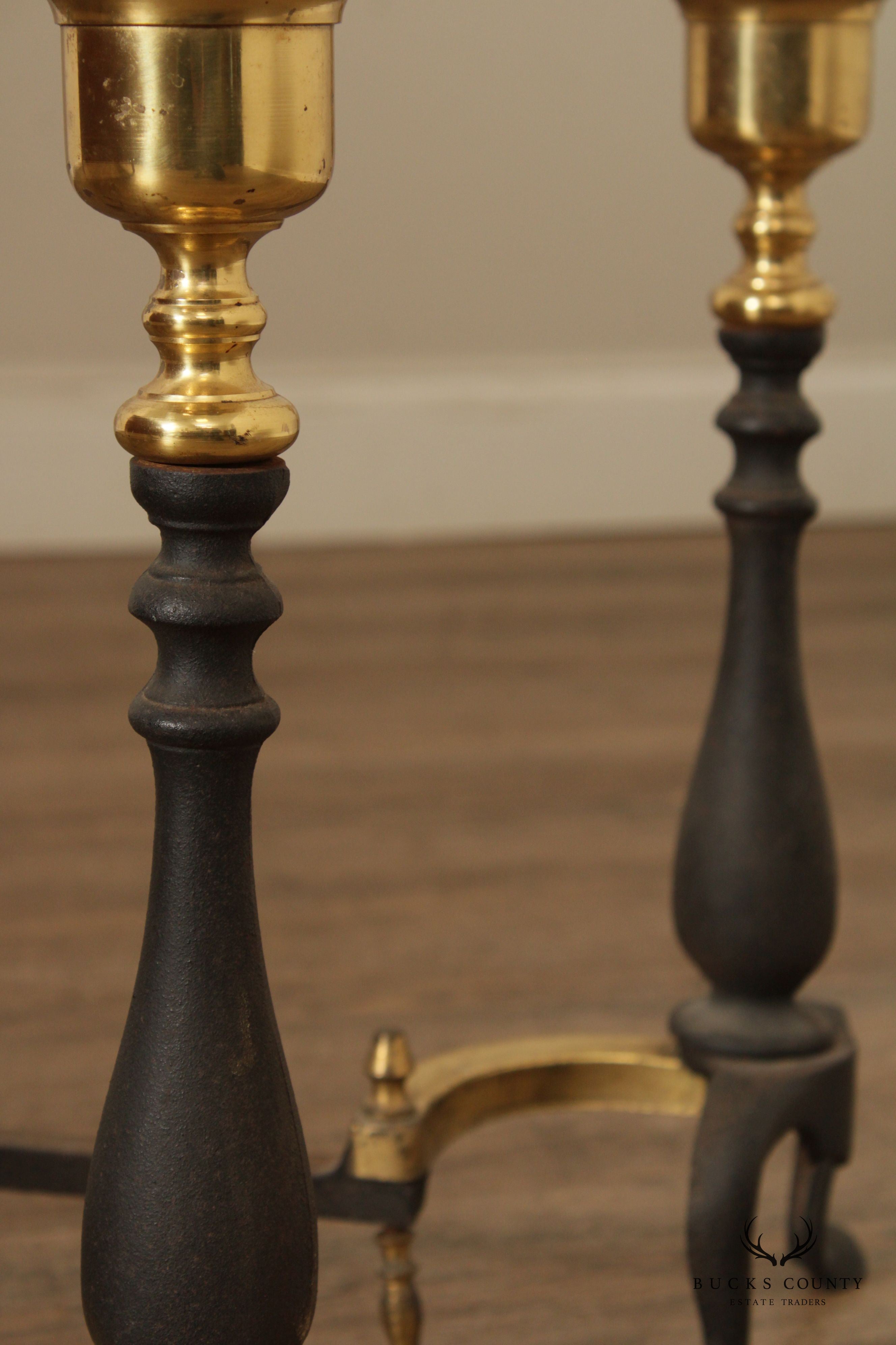 Federal Style Brass and Cast Iron Pair of Andirons