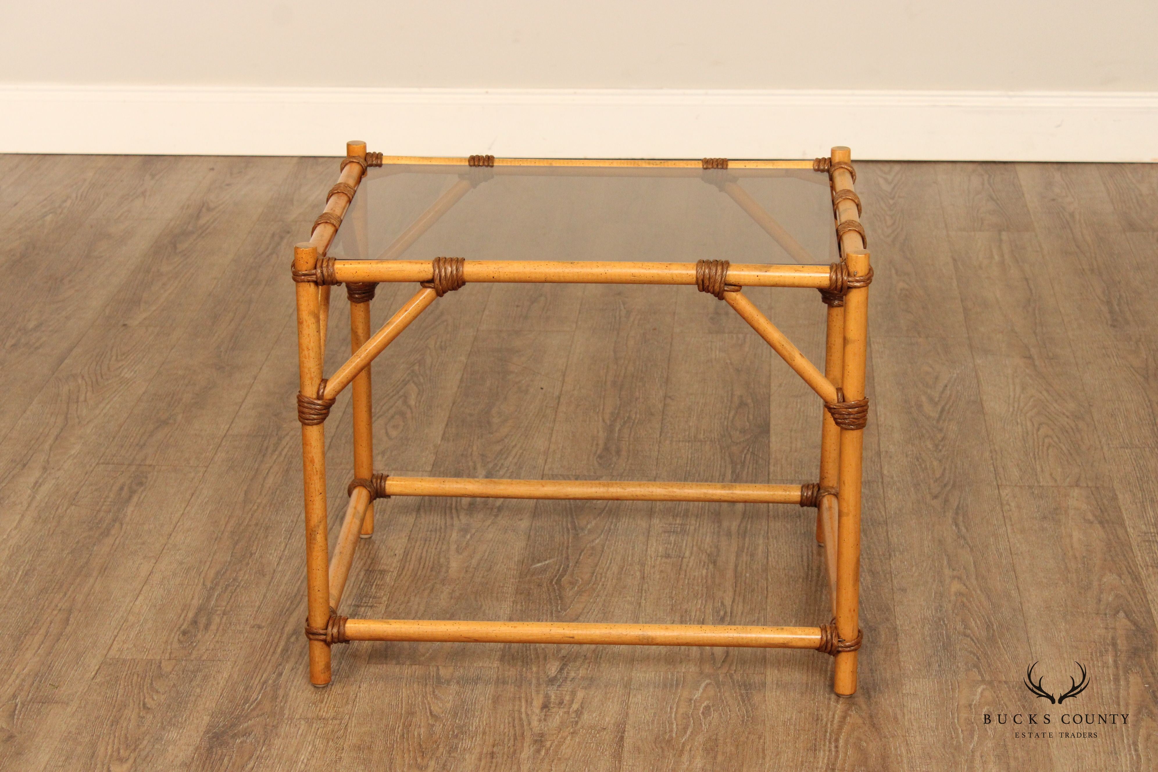 Vintage Faux Bamboo Glass Top Side Table