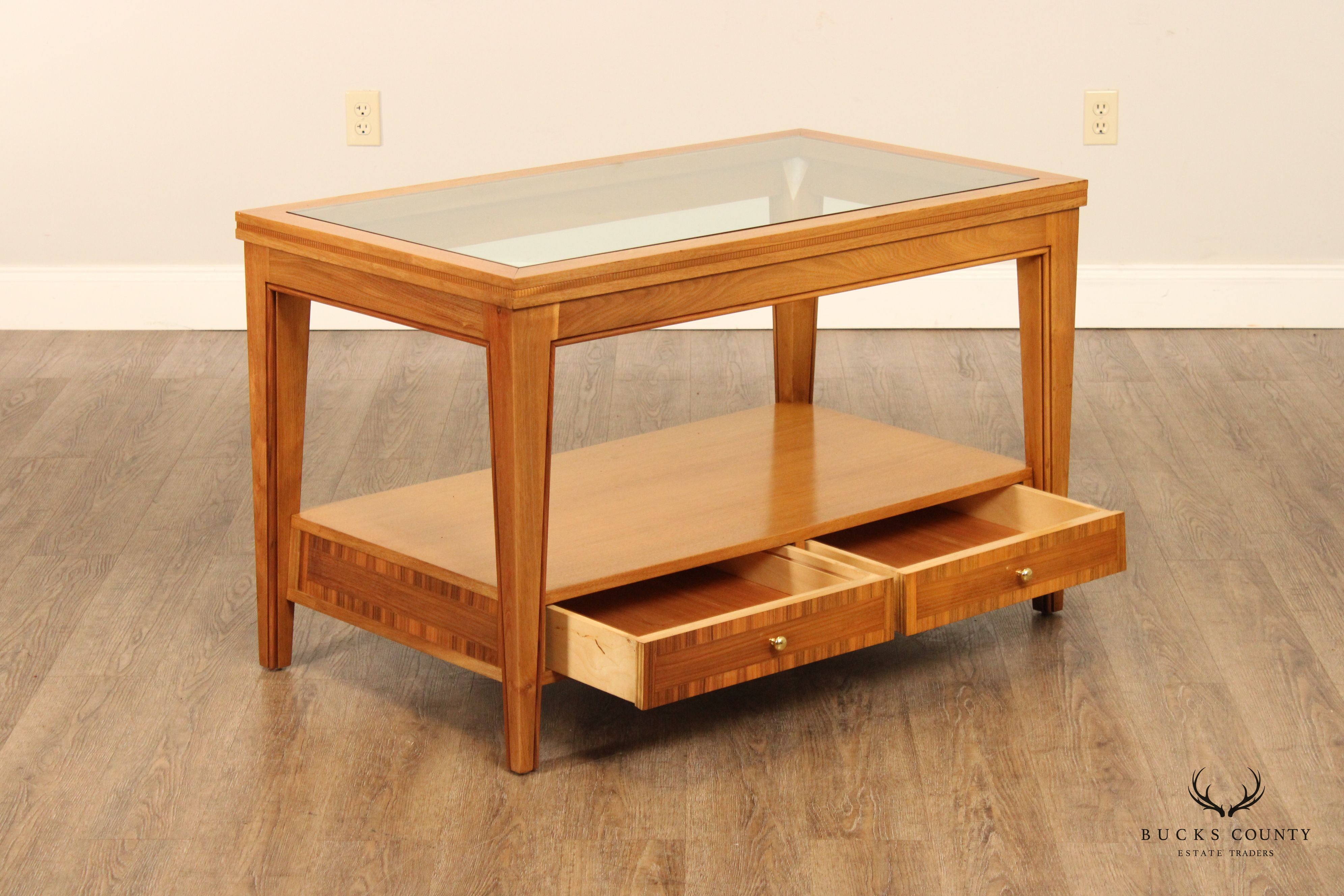 Transitional Two-Tier Glass Top Tall Coffee Table