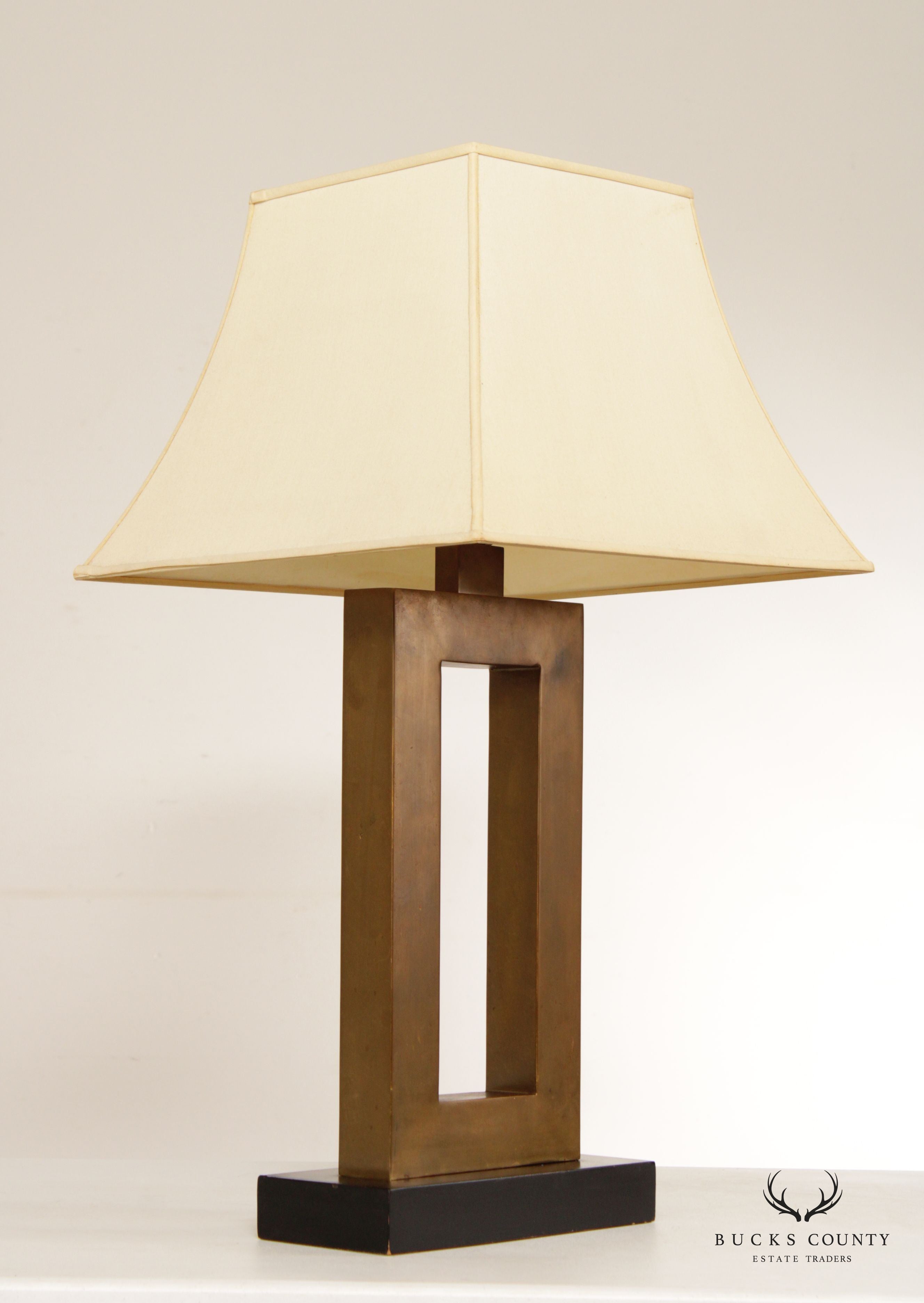 Modern Brass Pair of Rectangular Table Lamps