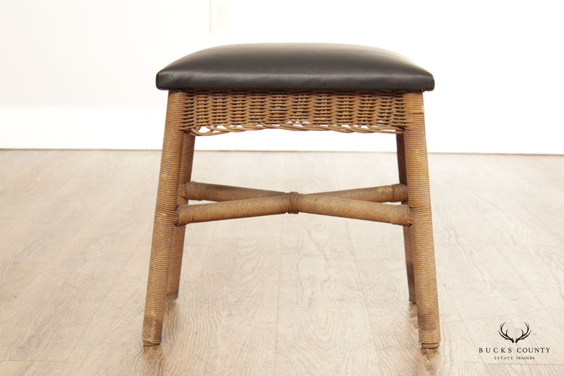 Antique Victorian Wicker and Leather Footstool or Bench