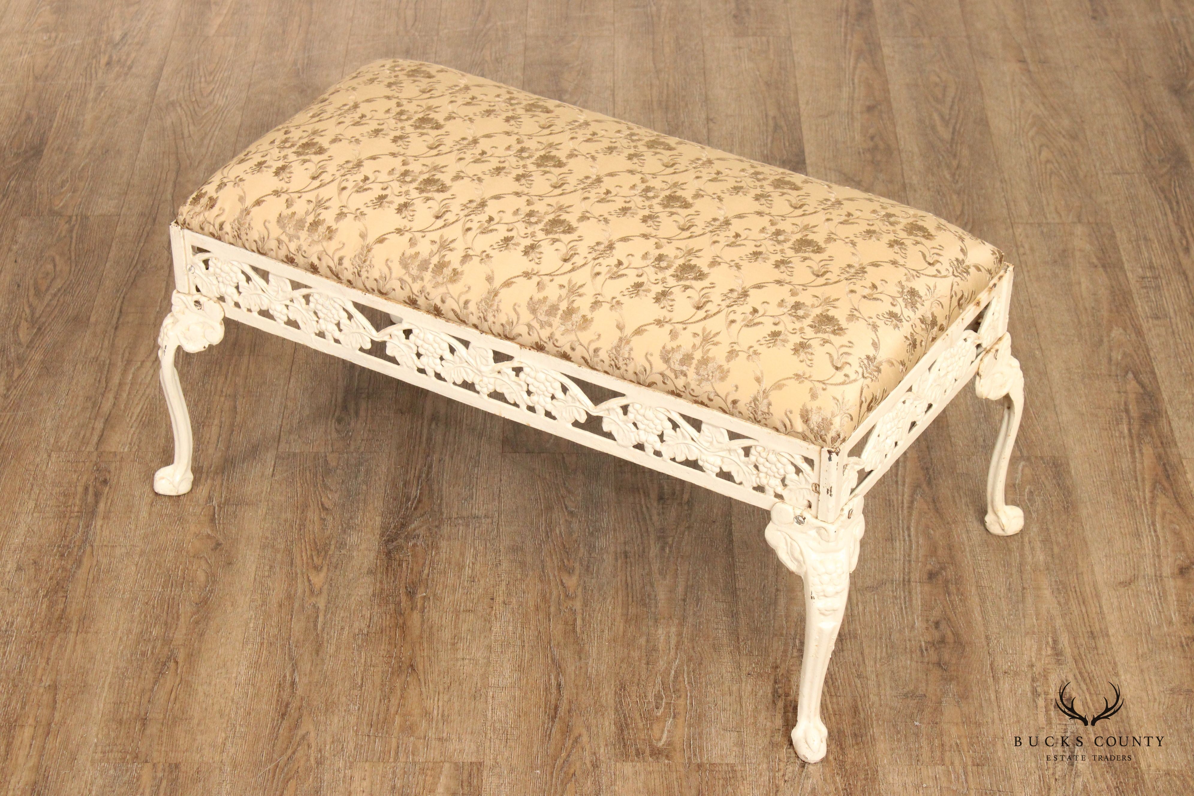 English Style Painted and Upholstered Cast Iron Bench