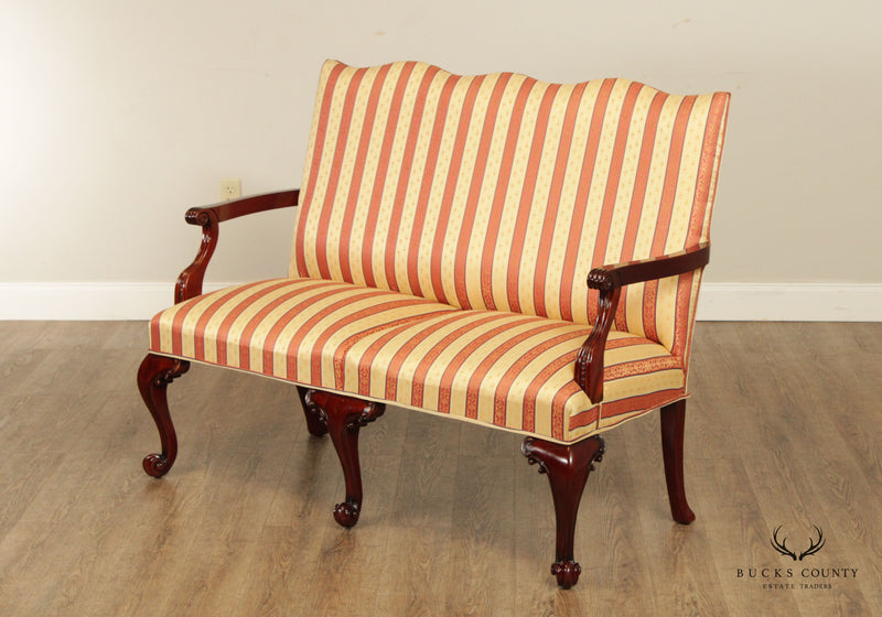 Georgian Style Carved Mahogany And Upholstered High Back Settee