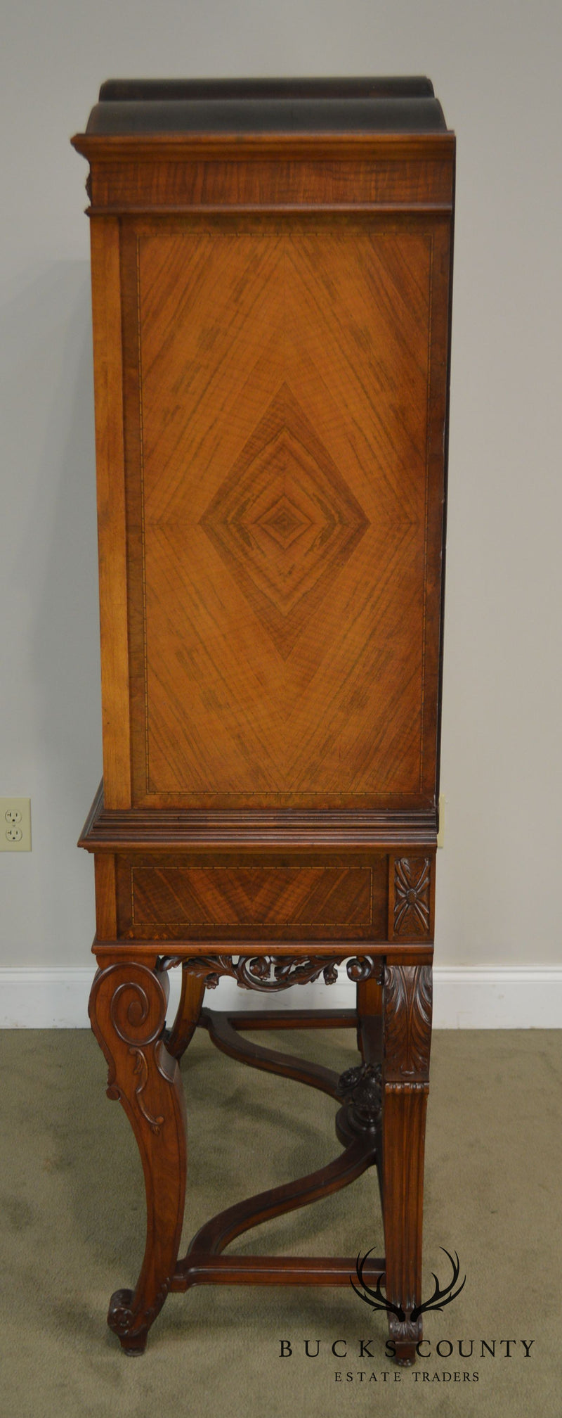 Renaissance Revival 1920's Carved Walnut Bar China Cabinet with Iron Doors