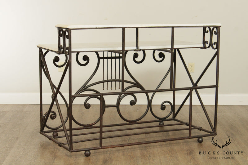 Antique 19th Century French Wrought Iron, Marble 2 Tier Bakers Table