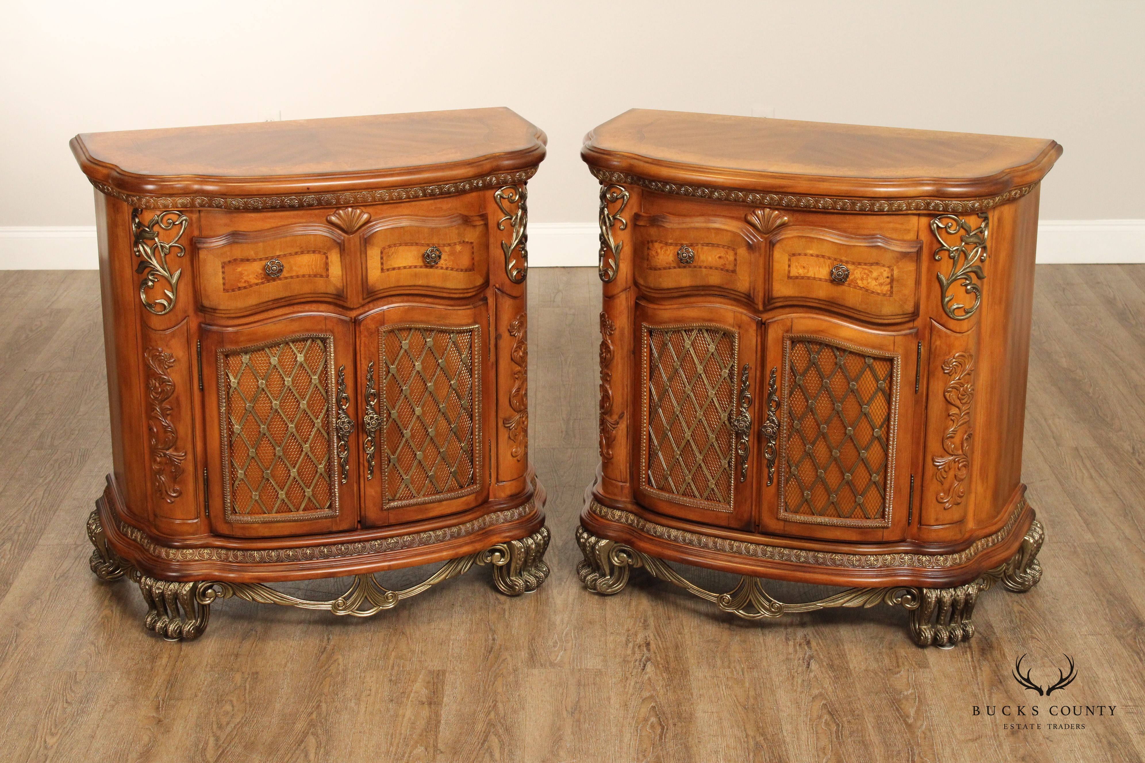 Michael Amini Venetian Collection Pair of Walnut Nightstands