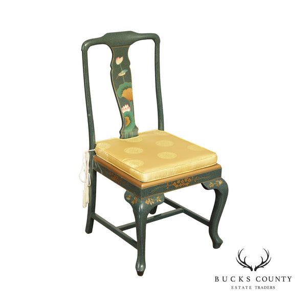 Asian Green Chinoiserie Lacquered Side Chair