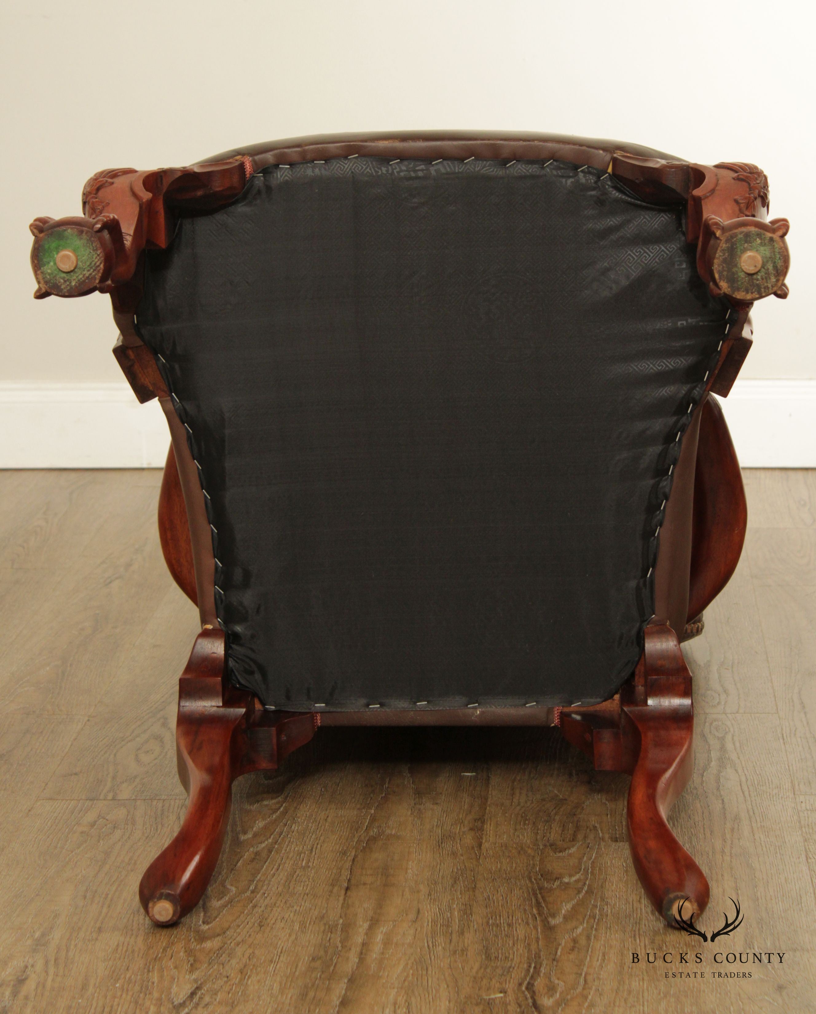 Georgian Chippendale Style Eagle Carved Leather Armchair