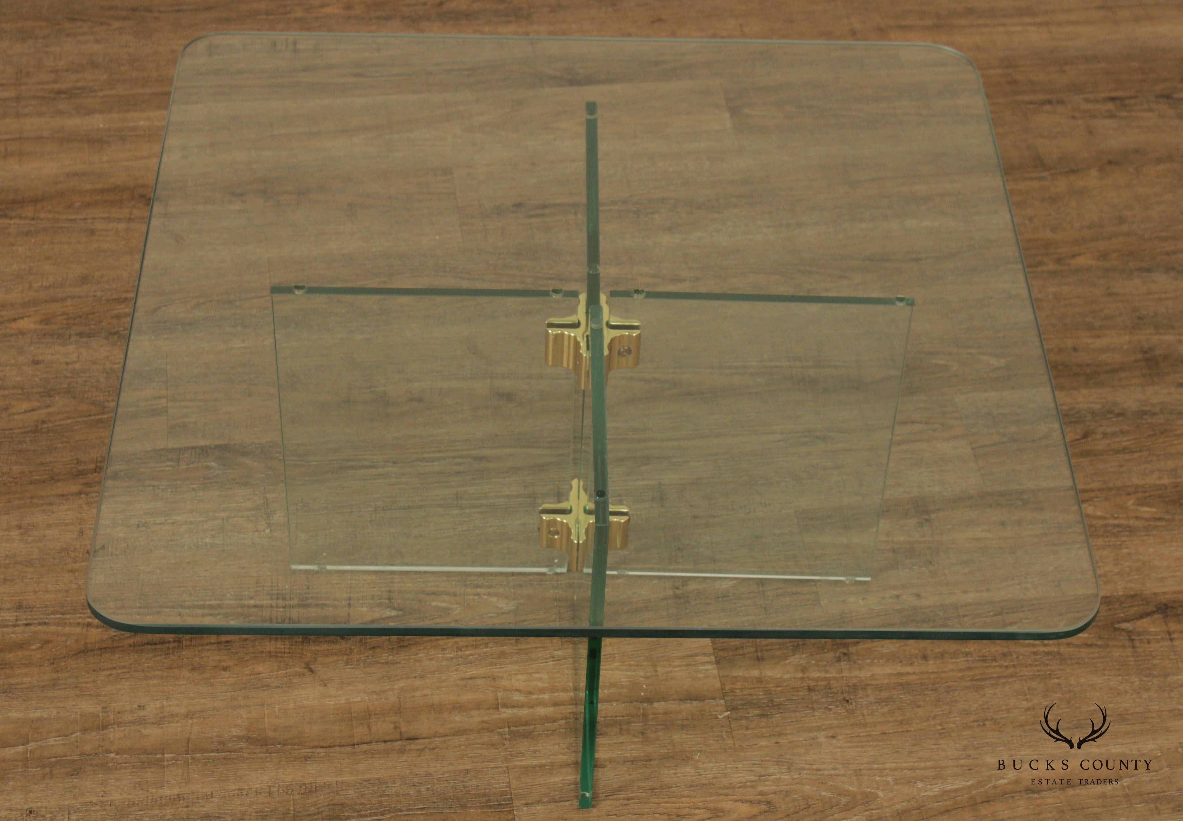 Leon Rosen for Pace Modern Glass Brass Coffee Table