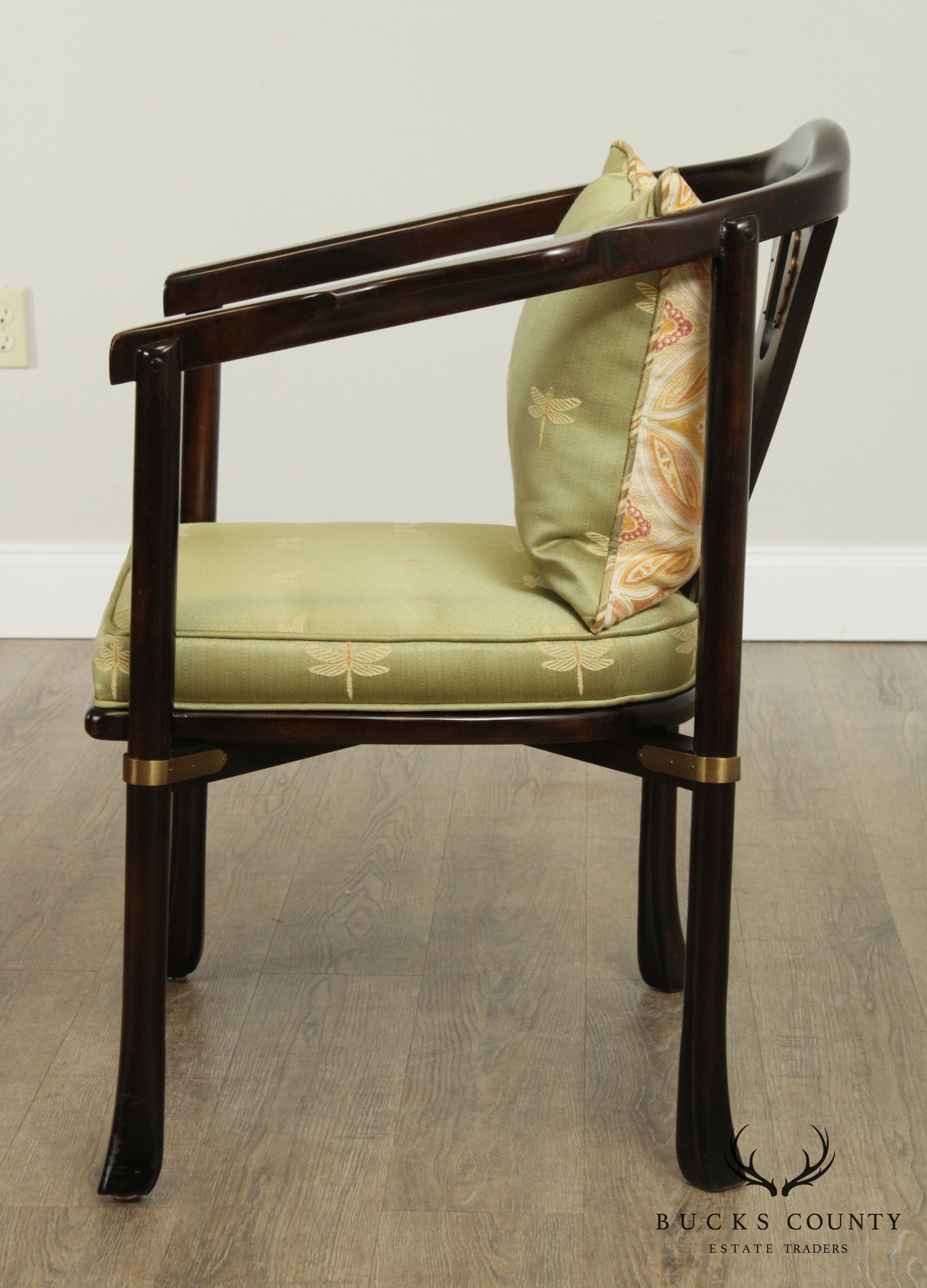 Century Mid Century Asian Inspired Pair Ebony Armchairs