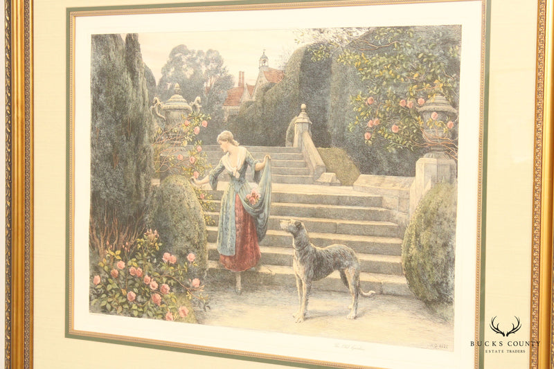 Herbert Dicksee 'The Old Garden' Etching, Custom Framed