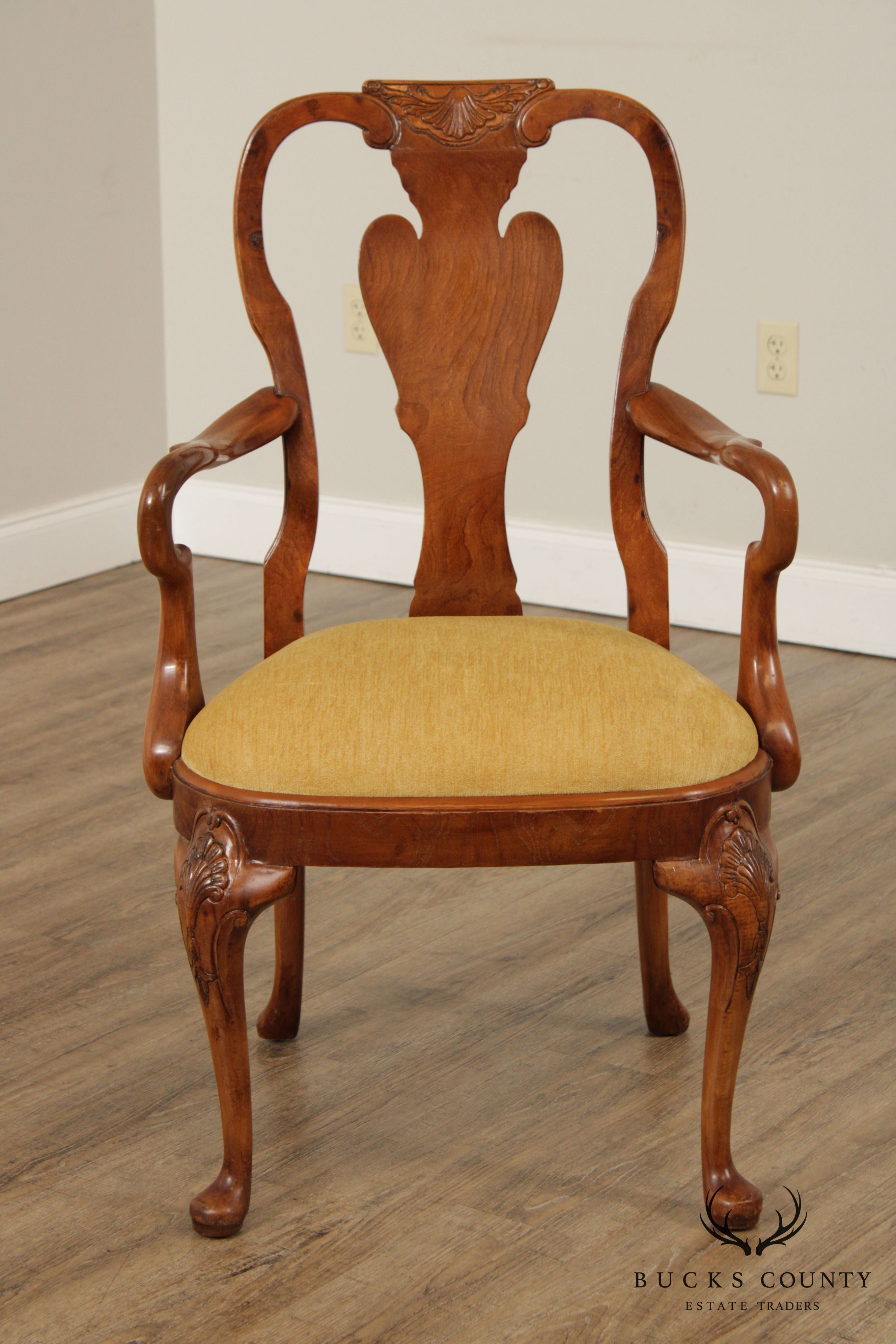 Queen Anne Style Custom Walnut Shepherd's Crook Armchair