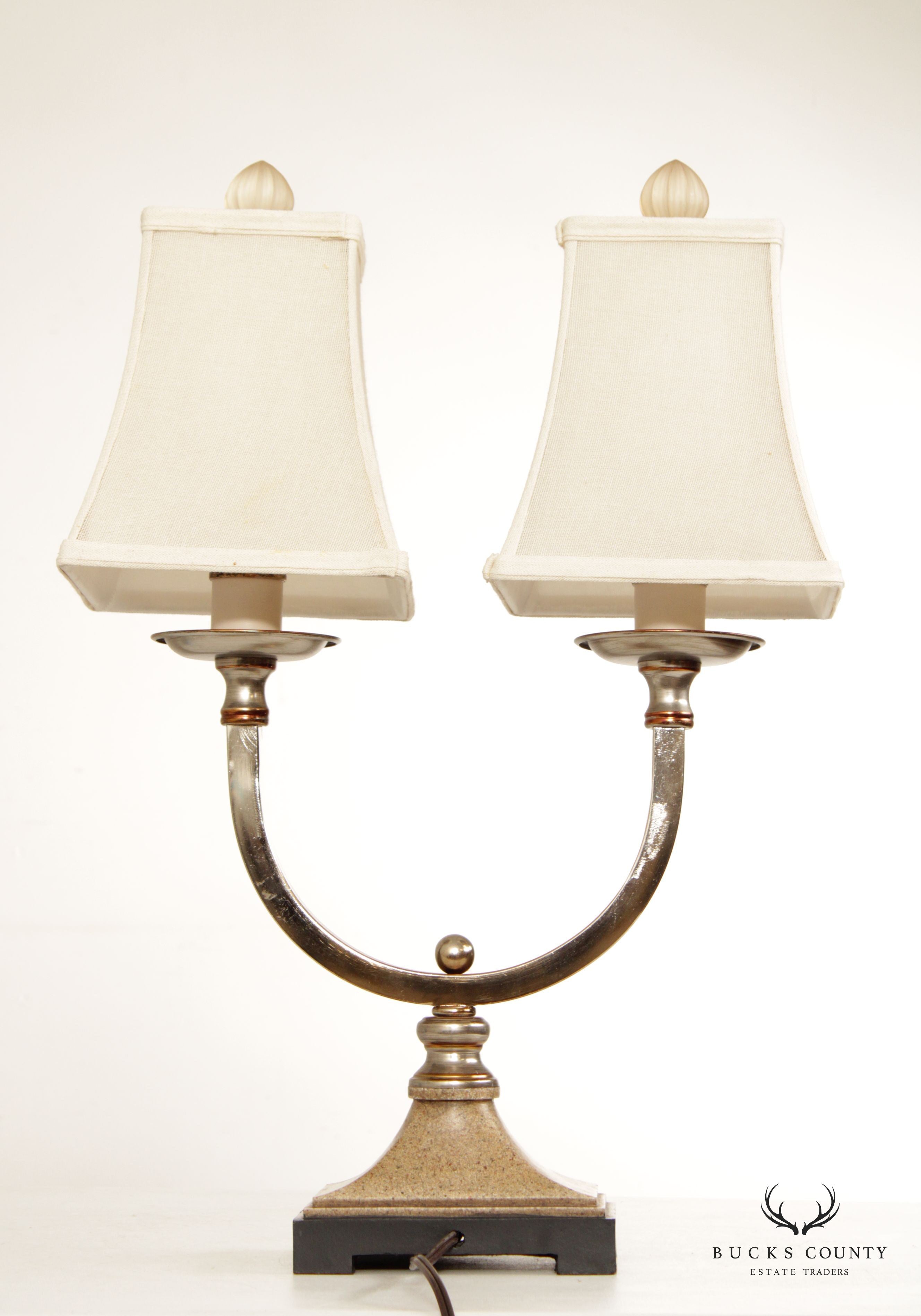 Neoclassical Style Pair of Chrome Two-Light Table Lamps (E)