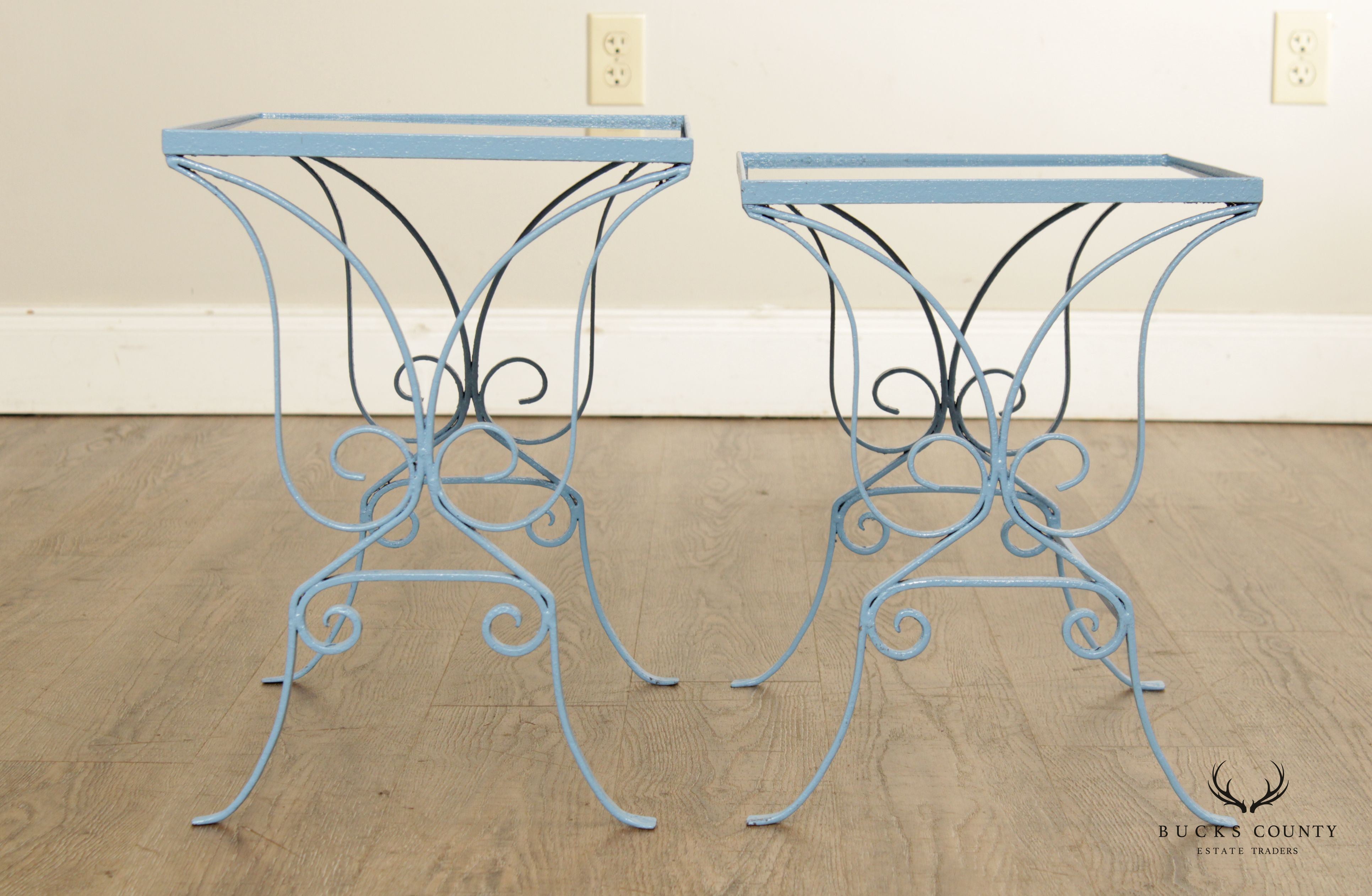 Hollywood Regency Wrought Iron Pair Nesting Tables