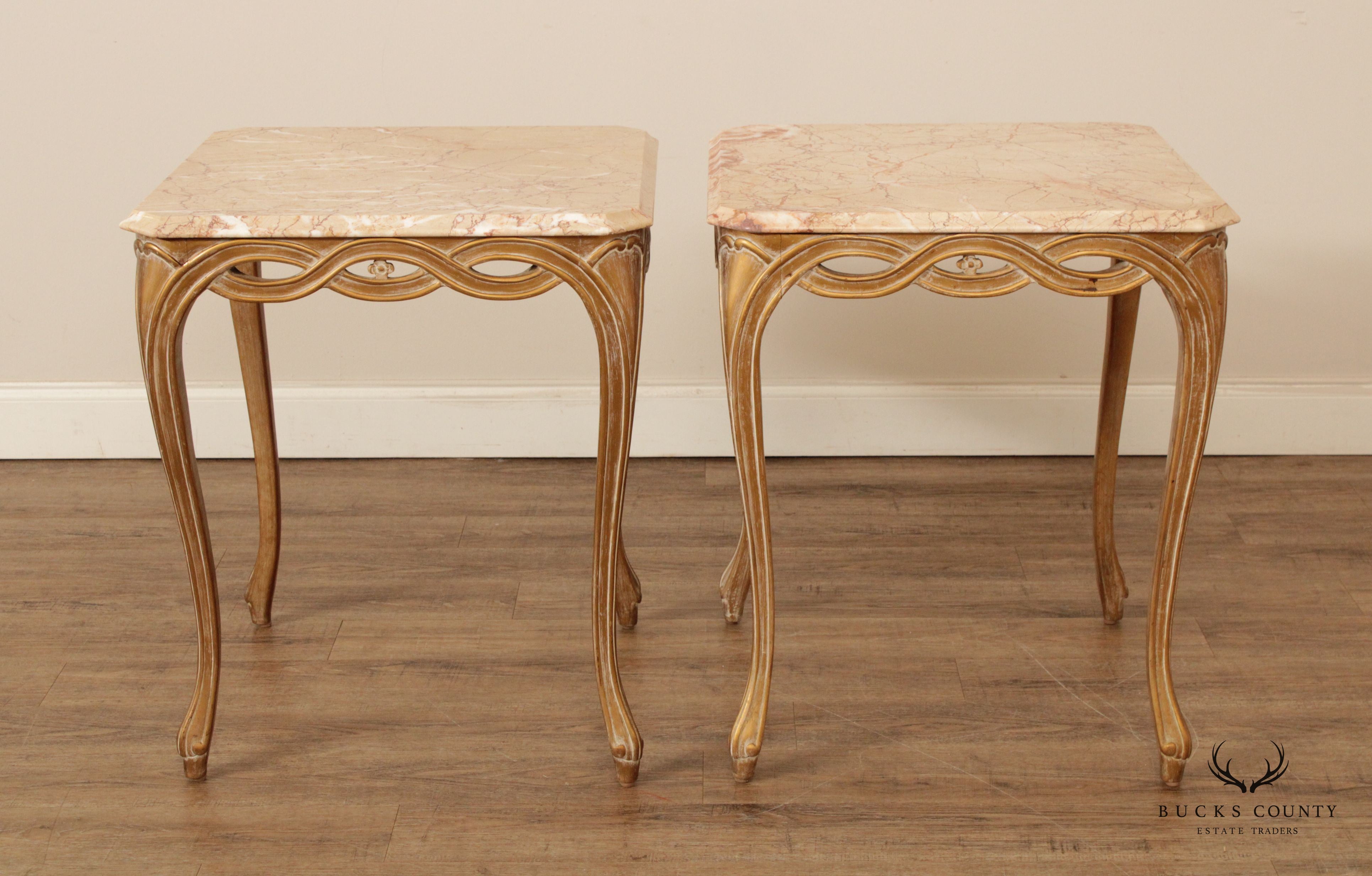 Italian Louis XV Style Pair of Marble Top Side Tables