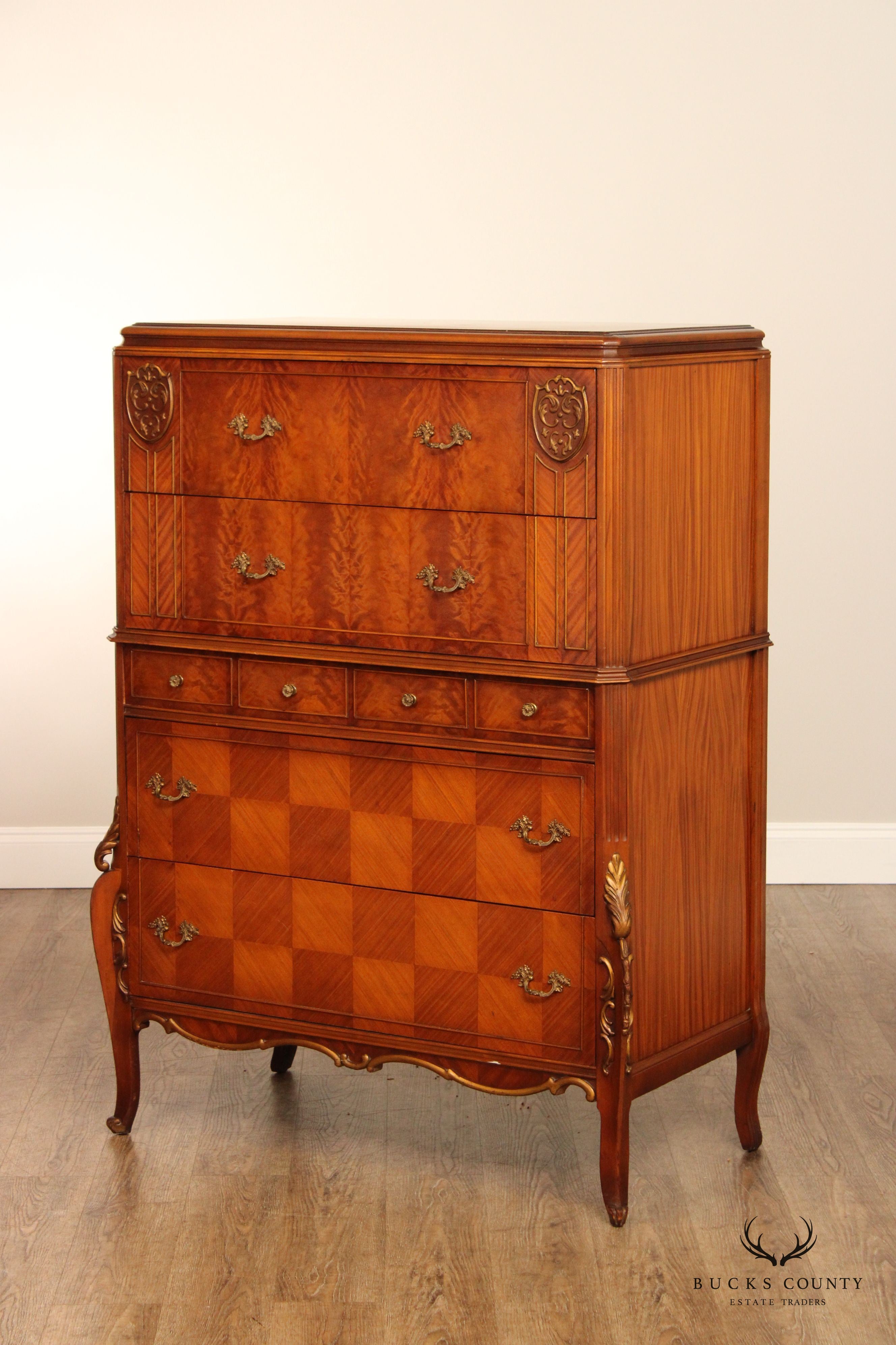 1930's French Louis XV Style Satinwood Parquetry High Chest