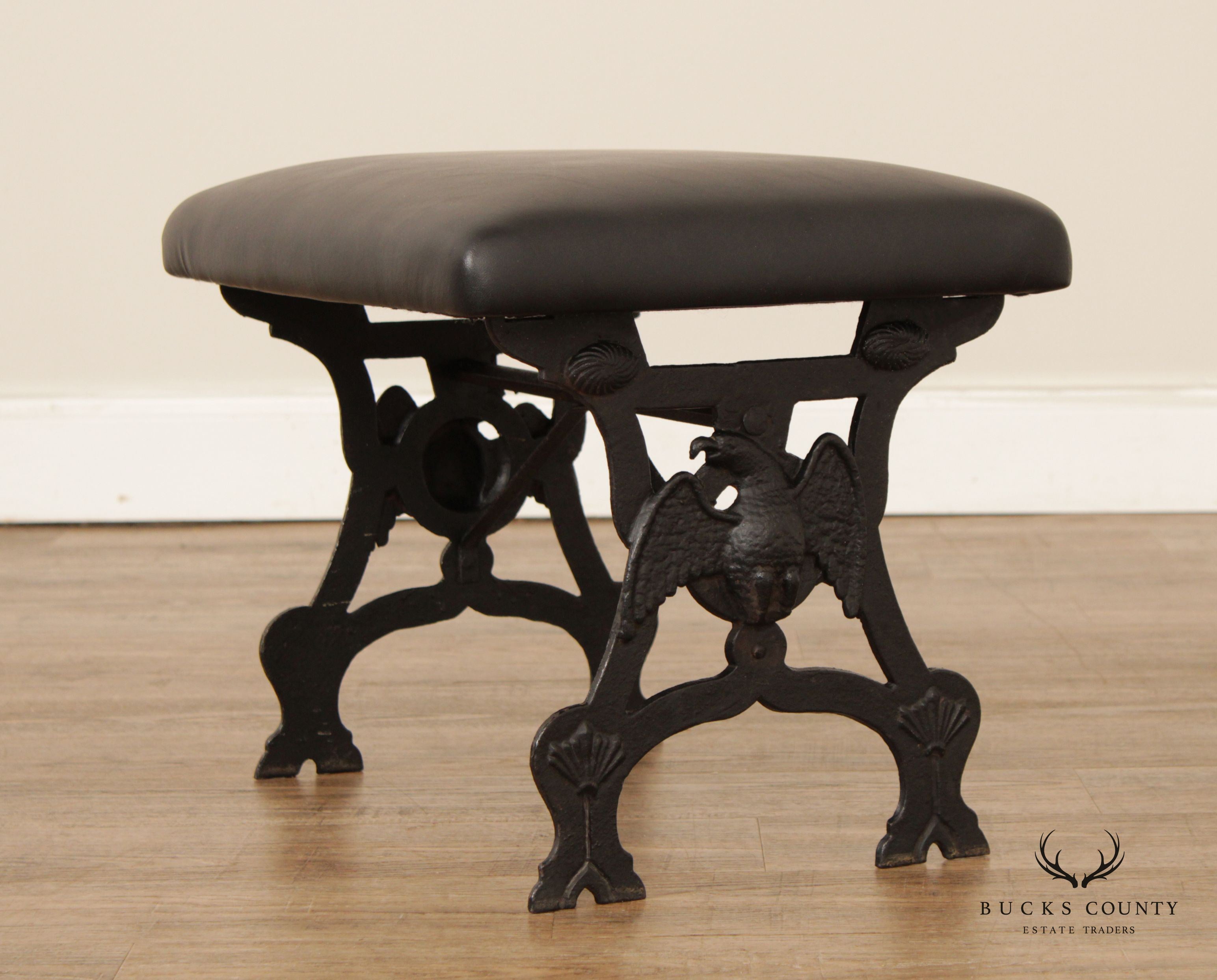 Federal Style Cast Iron and Leather Stool