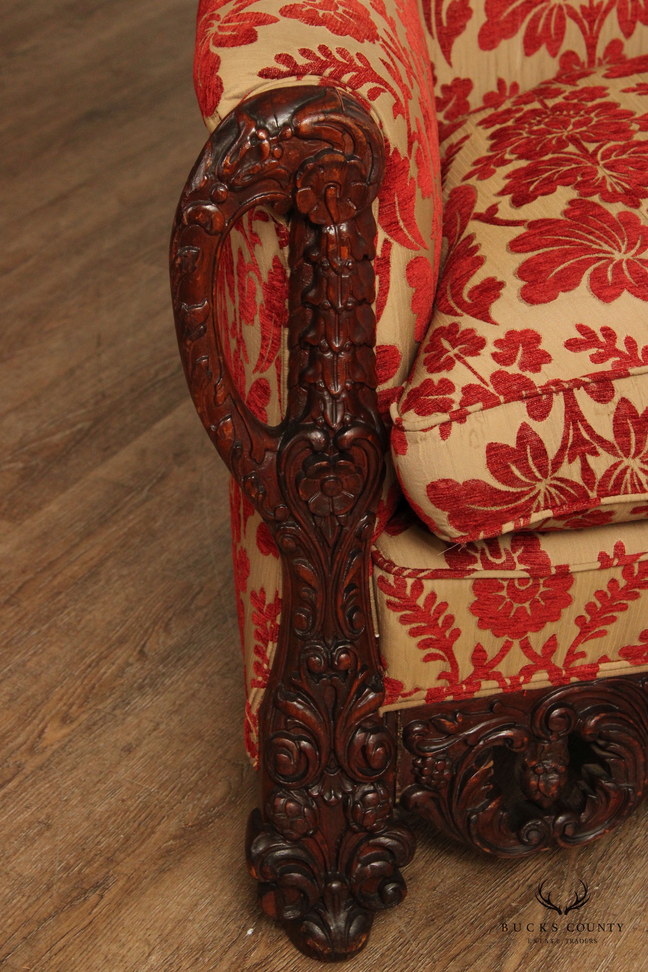 Renaissance Revival Ornate Carved and Custom Upholstered Sofa