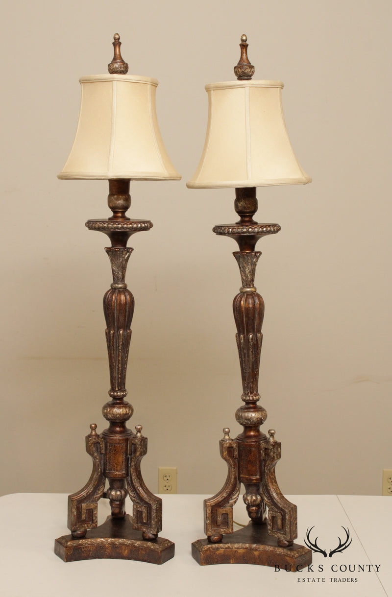 Tall Pair Neo Classical Style Polychrome Decorated Table Lamps