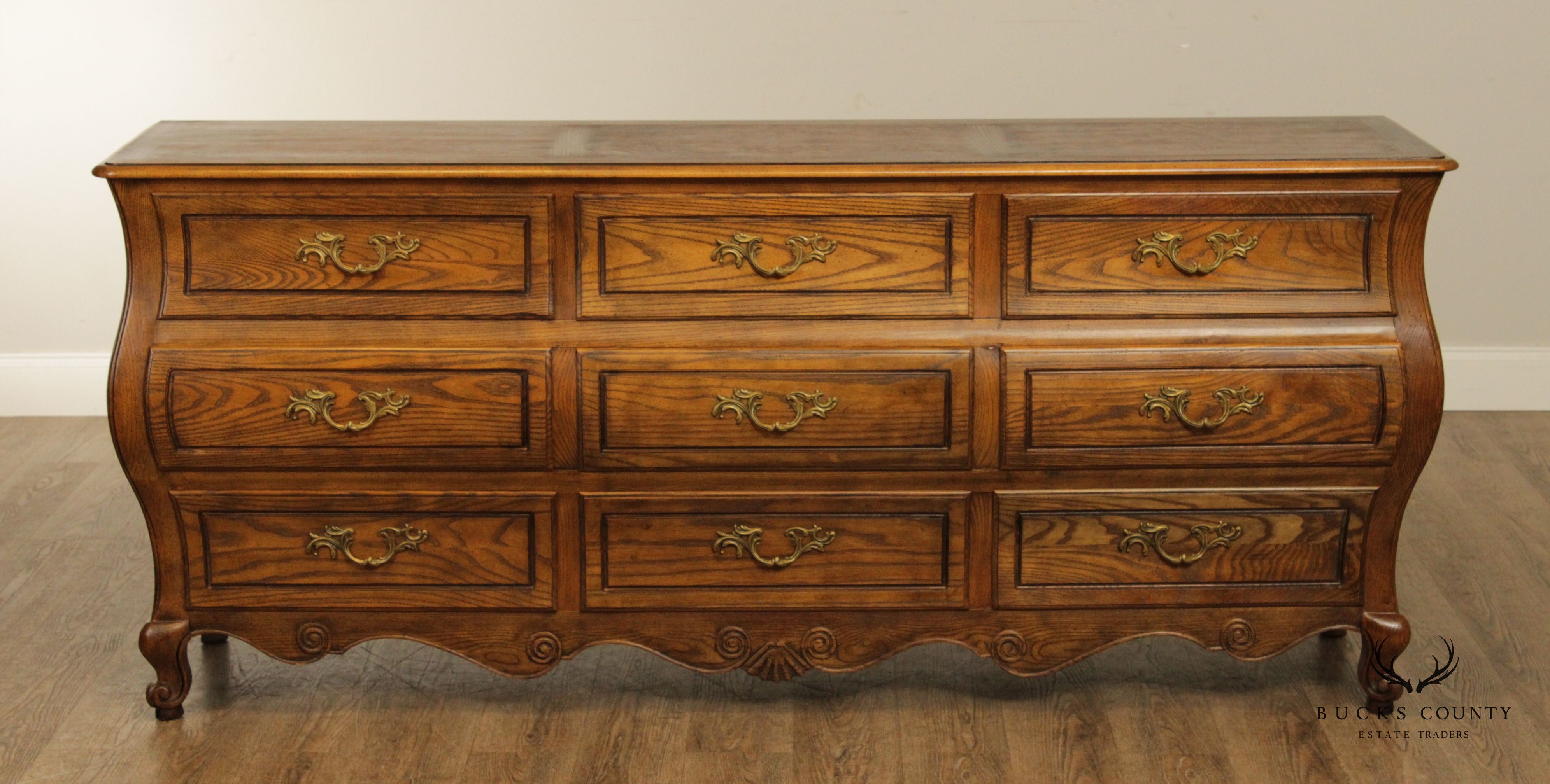 Baker Furniture French Louis XV Style Bombe Triple Dresser