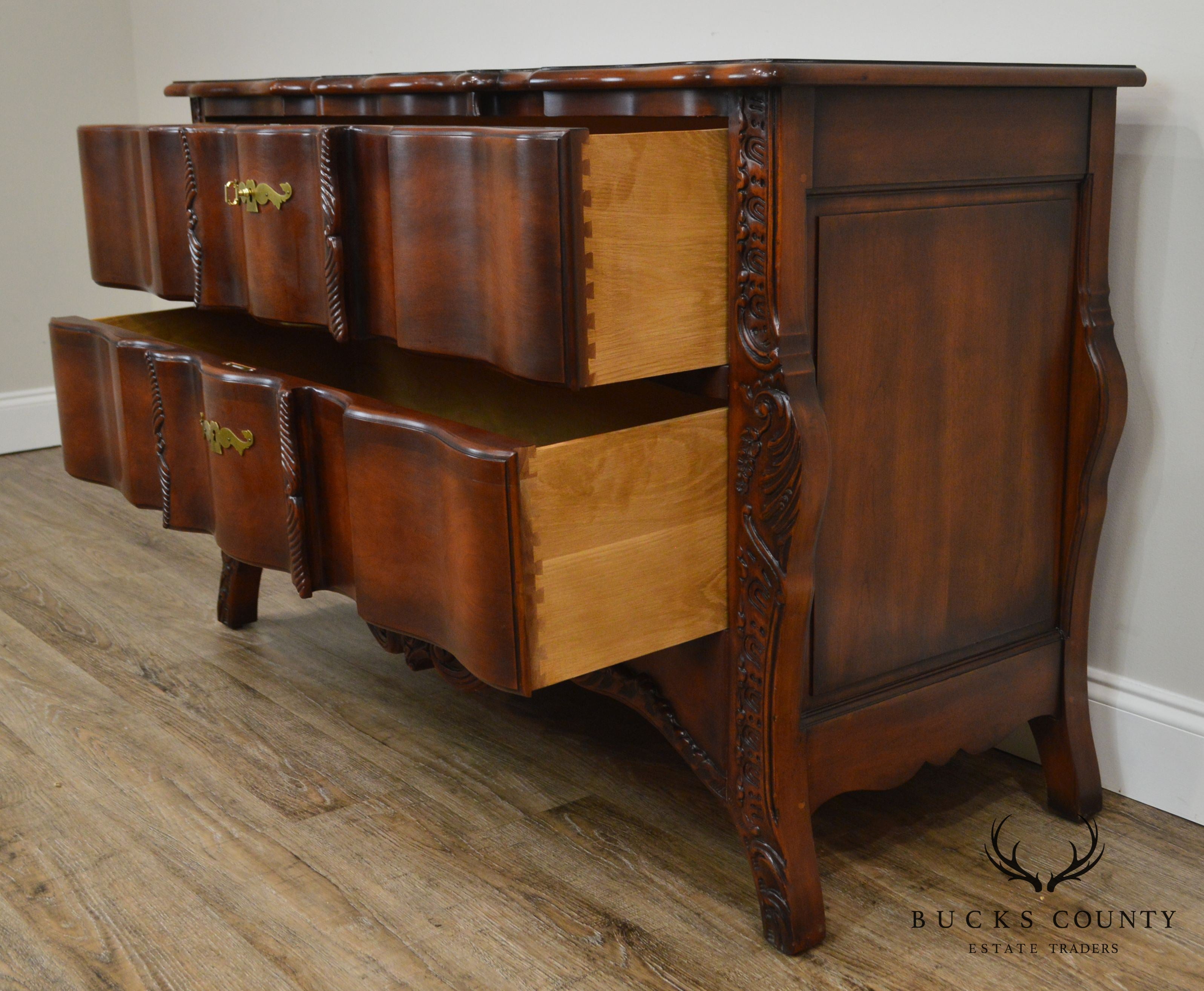 Widdicomb French Louis XV Style Fruitwood Carved Serpentine Chest of Drawers