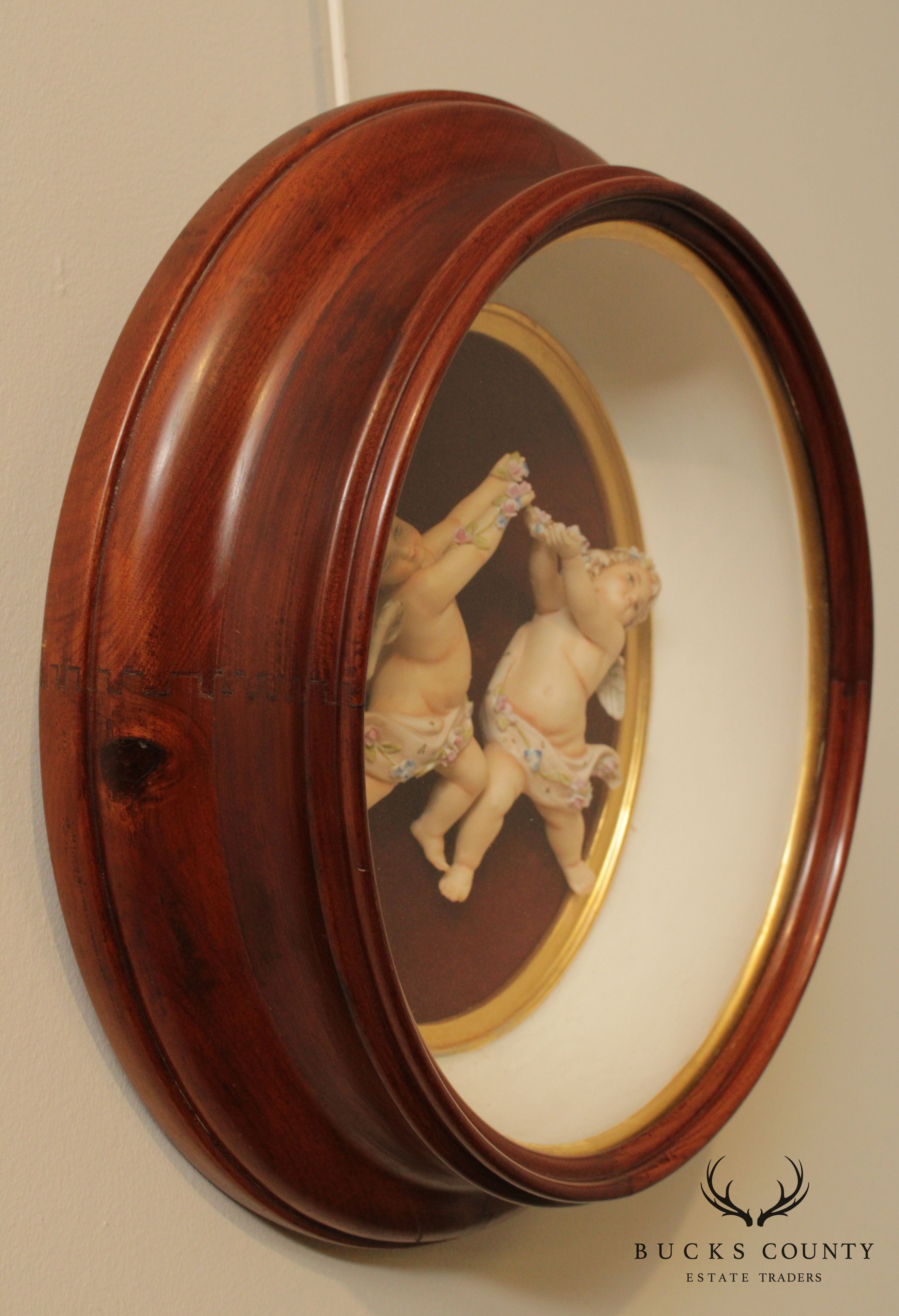 Porcelain Cherub Oval Framed Figurines