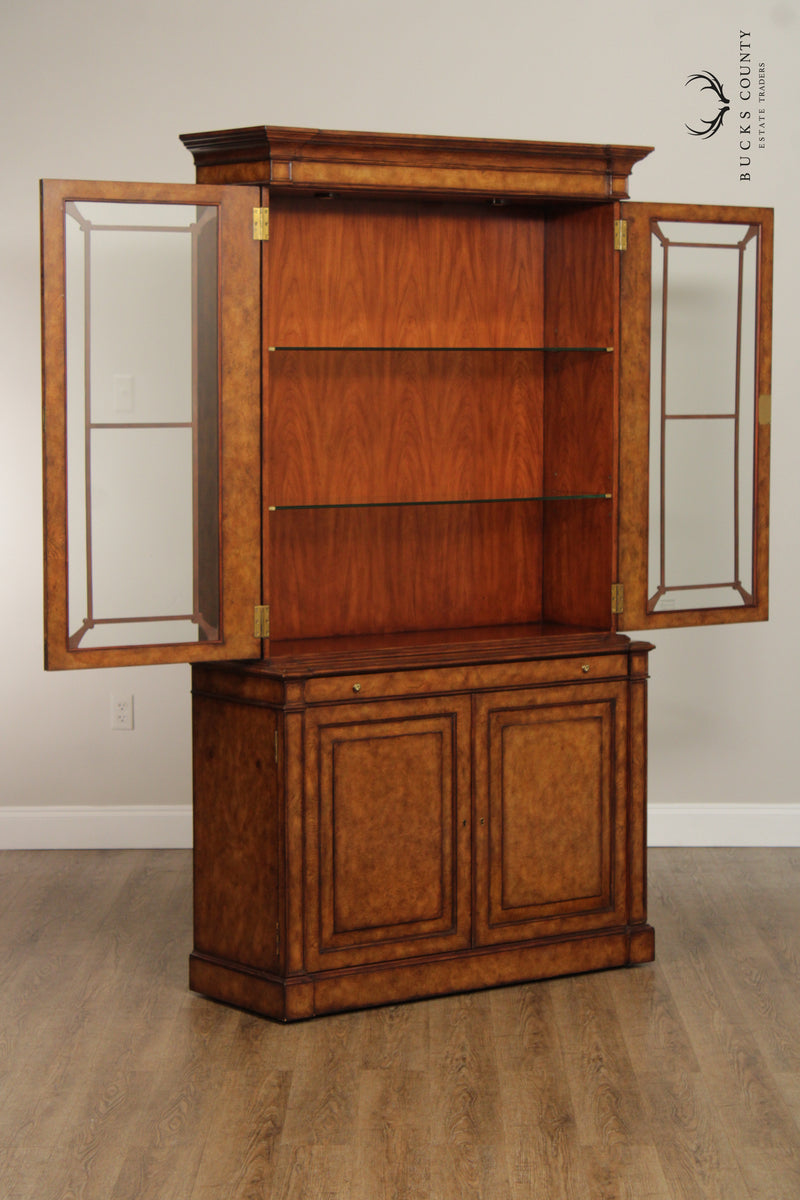 Theodore Alexander Regency Style Burlwood Bookcase China Cabinet