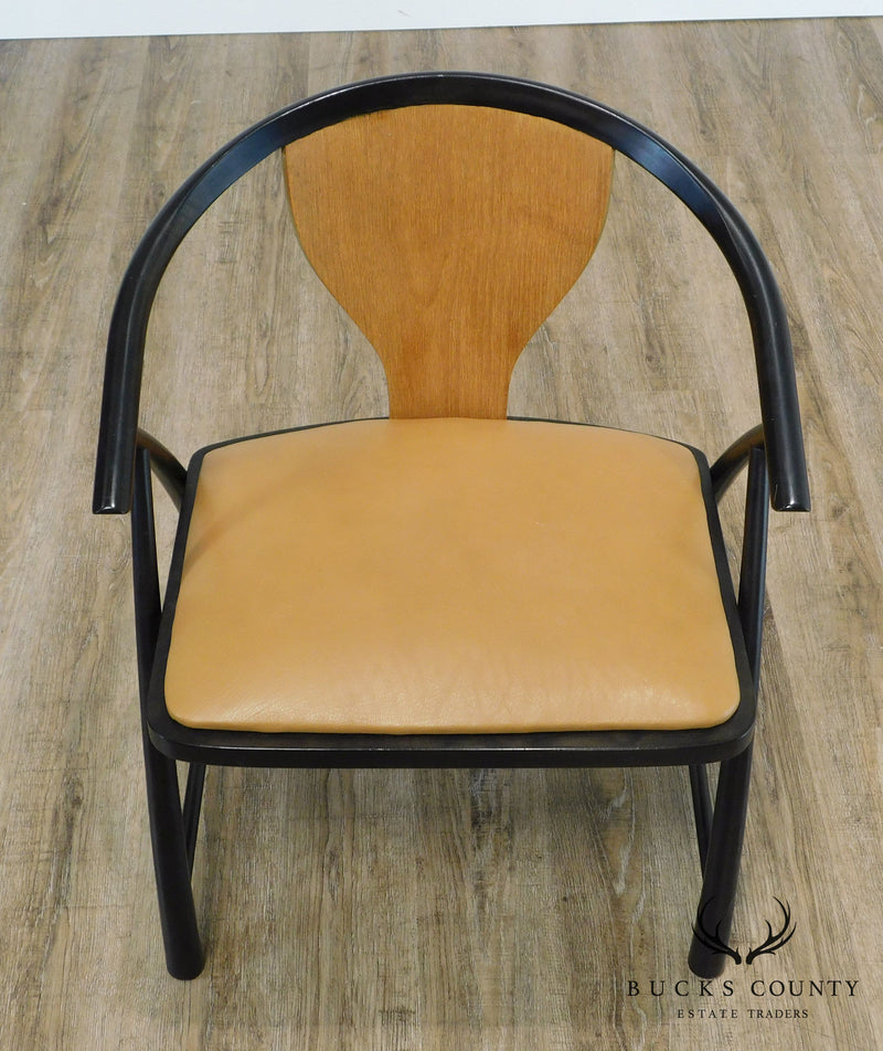 Baker Mid Century Modern Leather Seat Ebonized Armchair Attributed to Tommi Parzinger