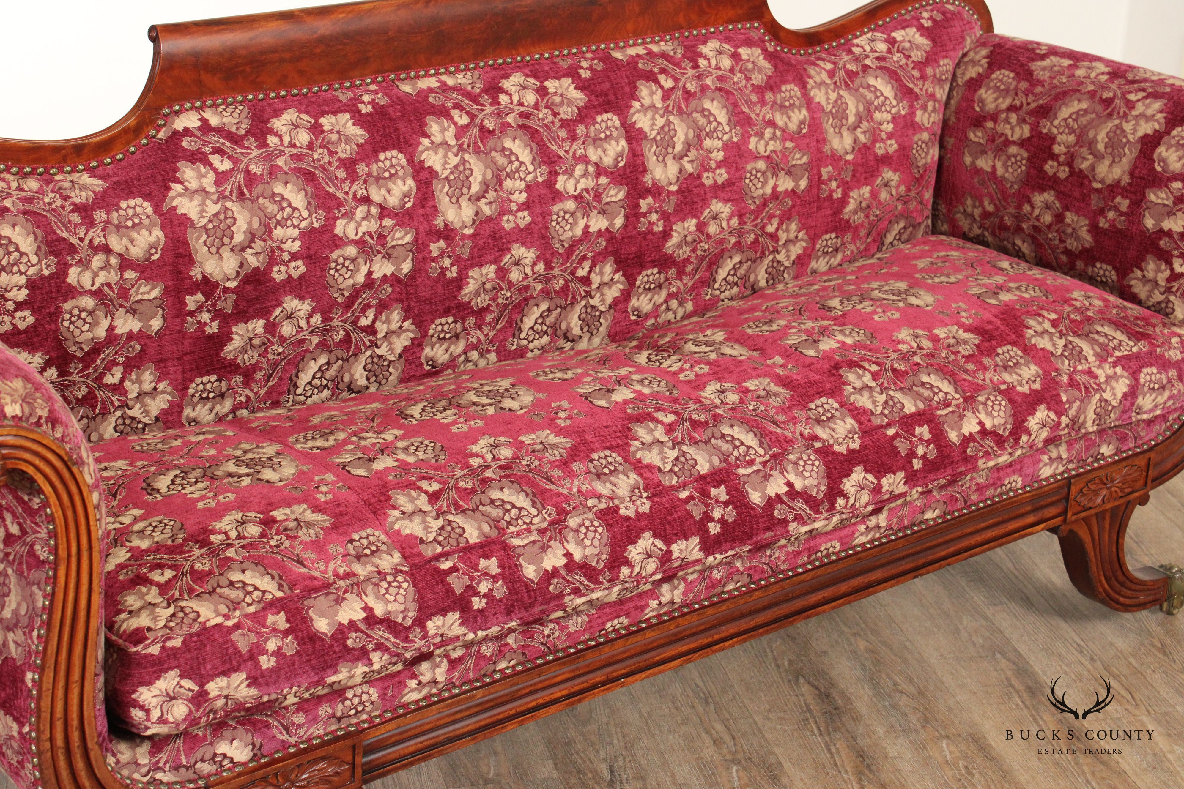 Antique 19th C. American Empire Carved Mahogany Sofa