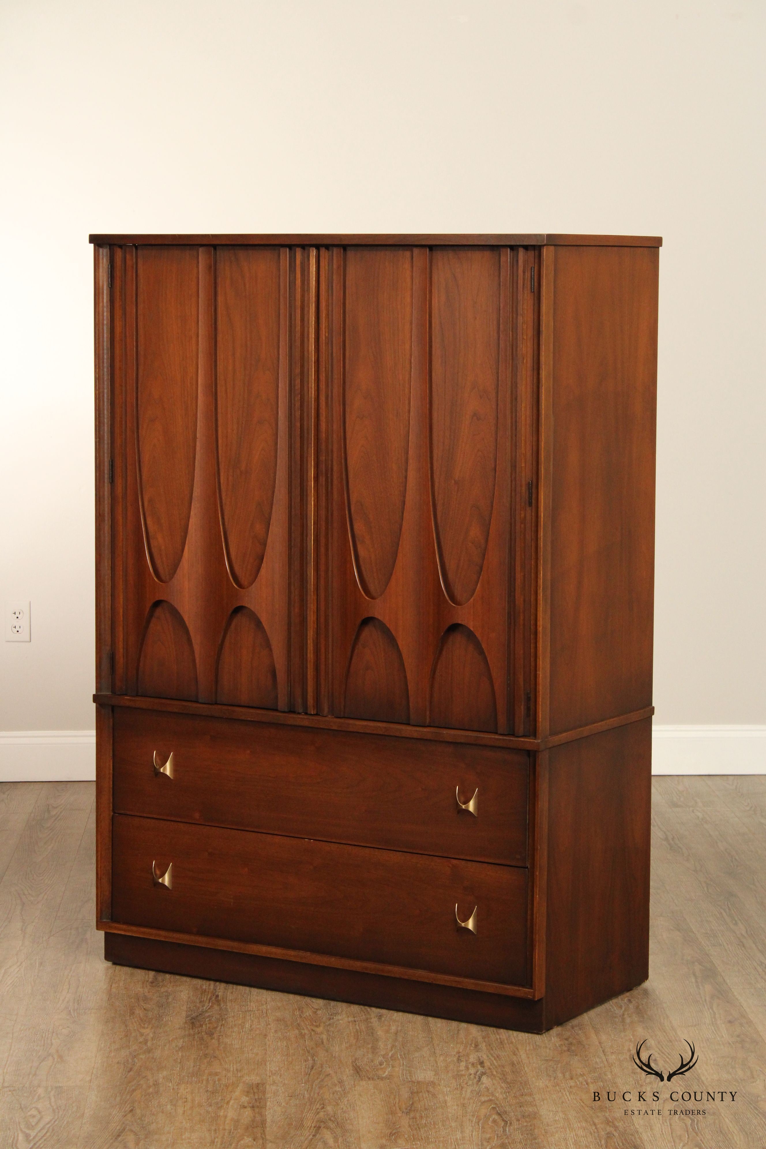 BROYHILL BRASILIA MID CENTURY MODERN WALNUT GENTLEMAN'S CHEST ARMOIRE