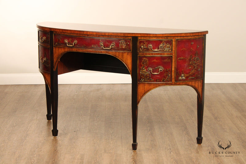 Maitland Smith Chinoiserie Decorated Demilune Sideboard