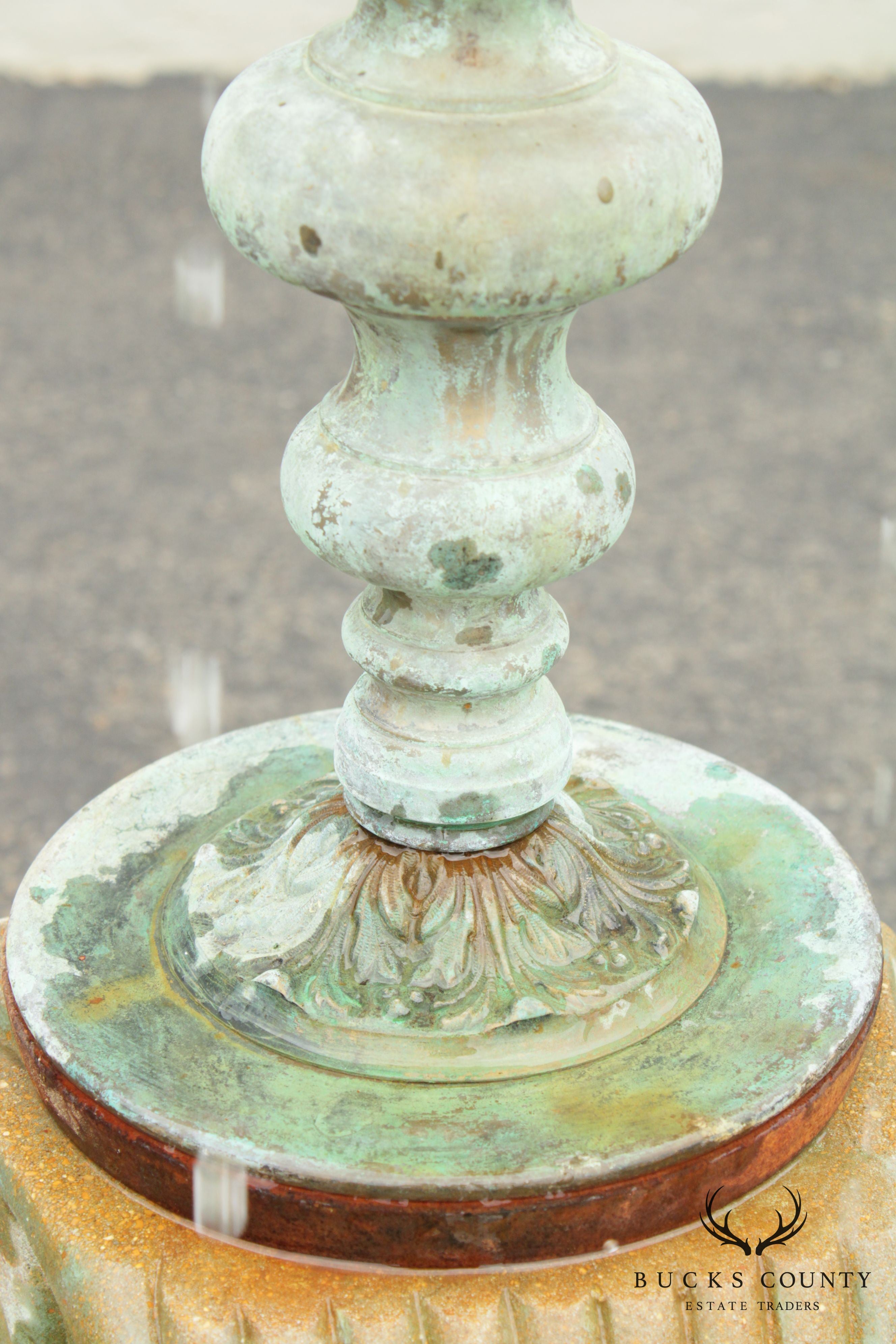 Italian Renaissance Style Cast Stone & Bronze Garden Fountain