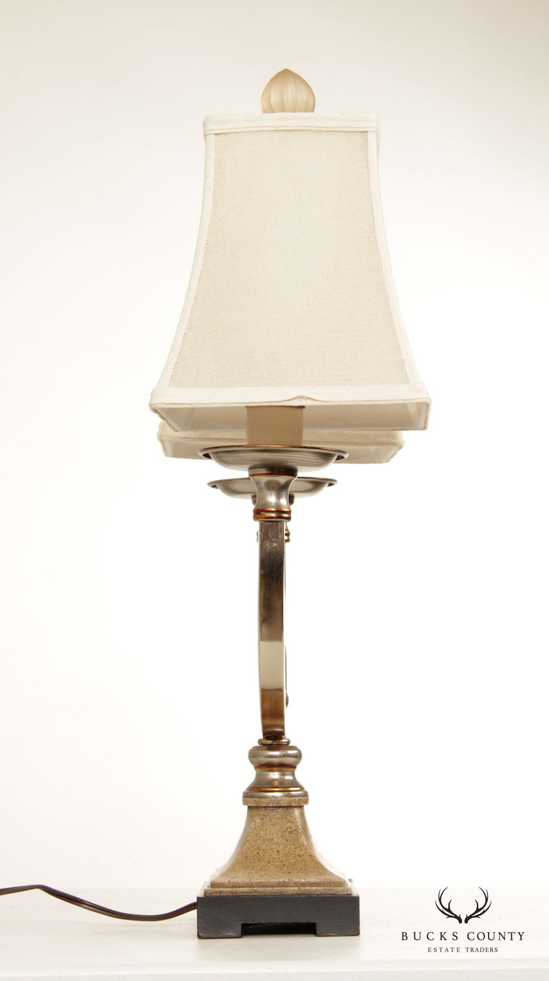 Neoclassical Style Pair of Chrome Two-Light Table Lamps (E)
